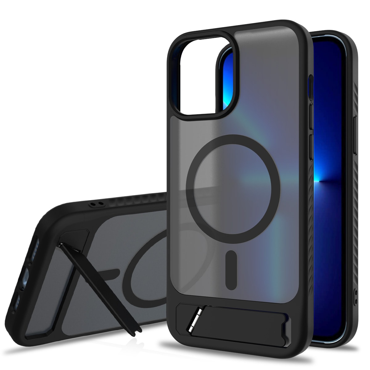 iPhone 13 Pro Max Magnetisk hybridcover med indbygget stativ , Sort