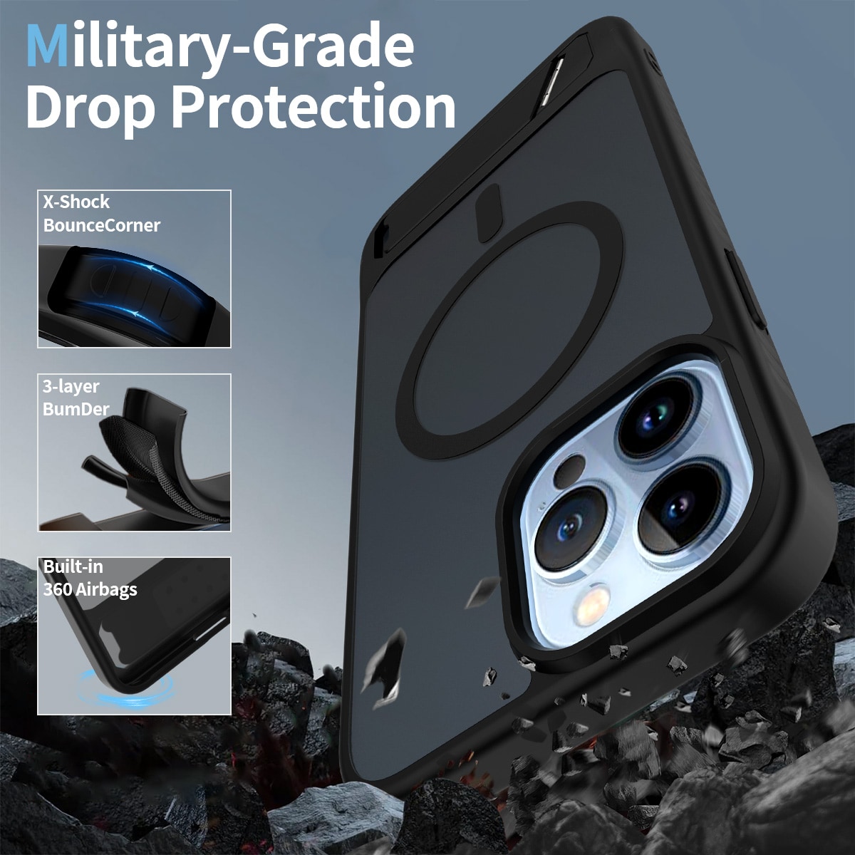 iPhone 13 Pro Max Magnetisk hybridcover med indbygget stativ , Sort