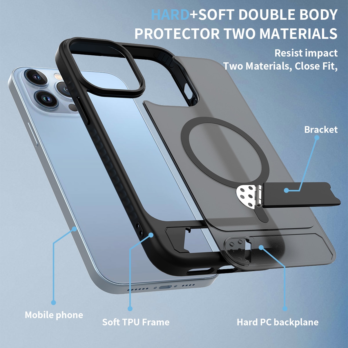 iPhone 13 Pro Max Magnetisk hybridcover med indbygget stativ , Sort