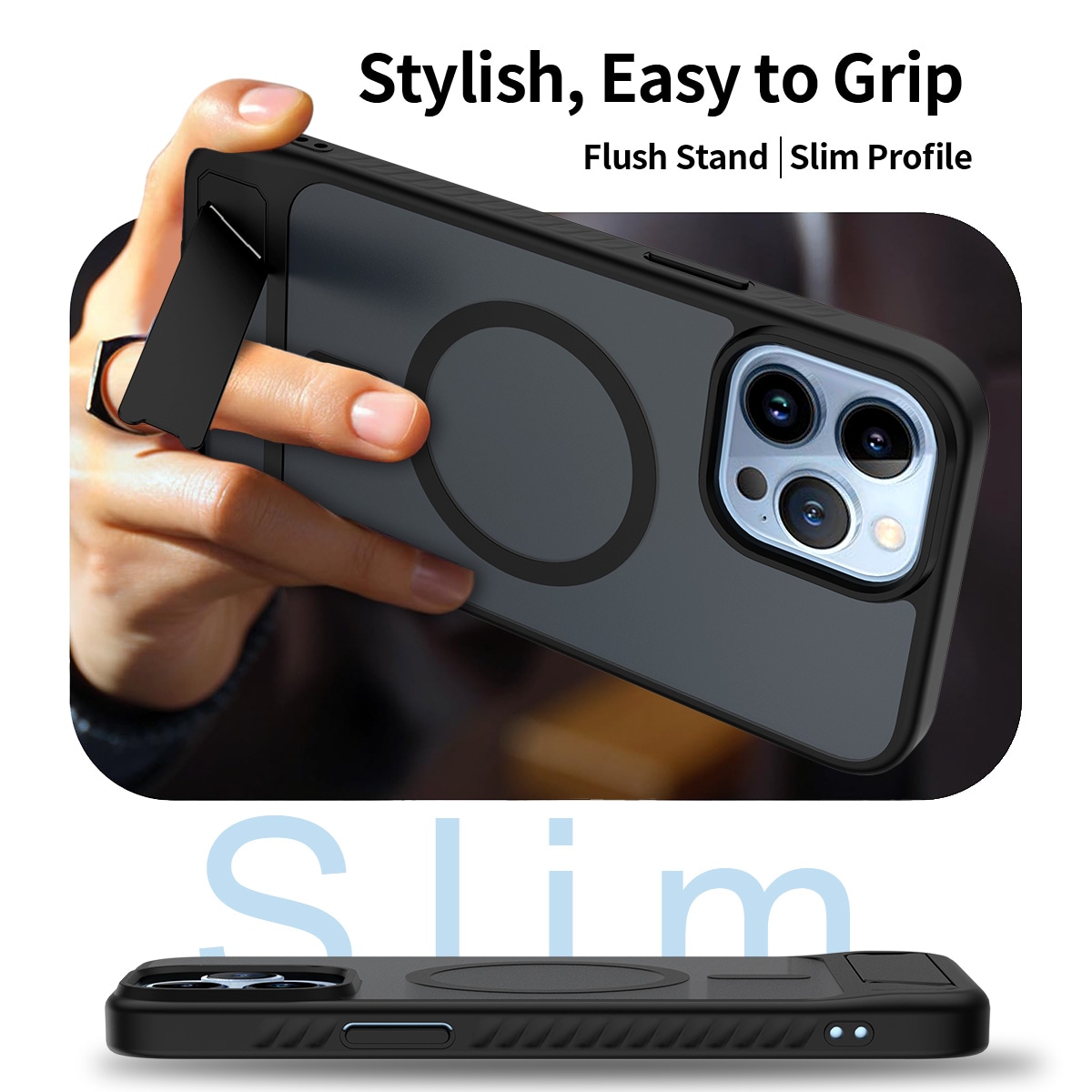 iPhone 13 Pro Max Magnetisk hybridcover med indbygget stativ , Sort