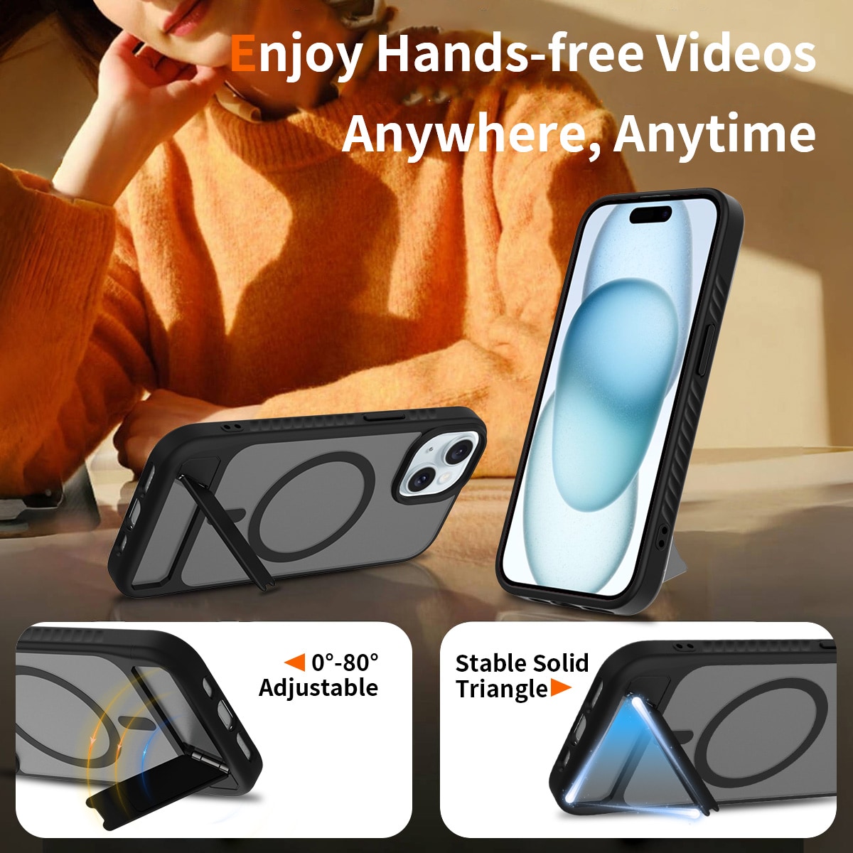 iPhone 14 Magnetisk hybridcover med indbygget stativ , Sort
