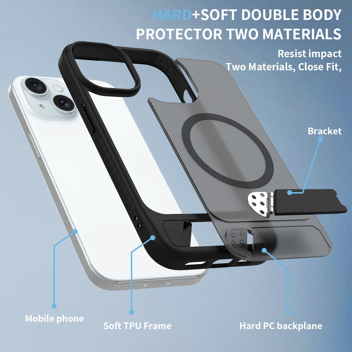 iPhone 14 Magnetisk hybridcover med indbygget stativ , Sort