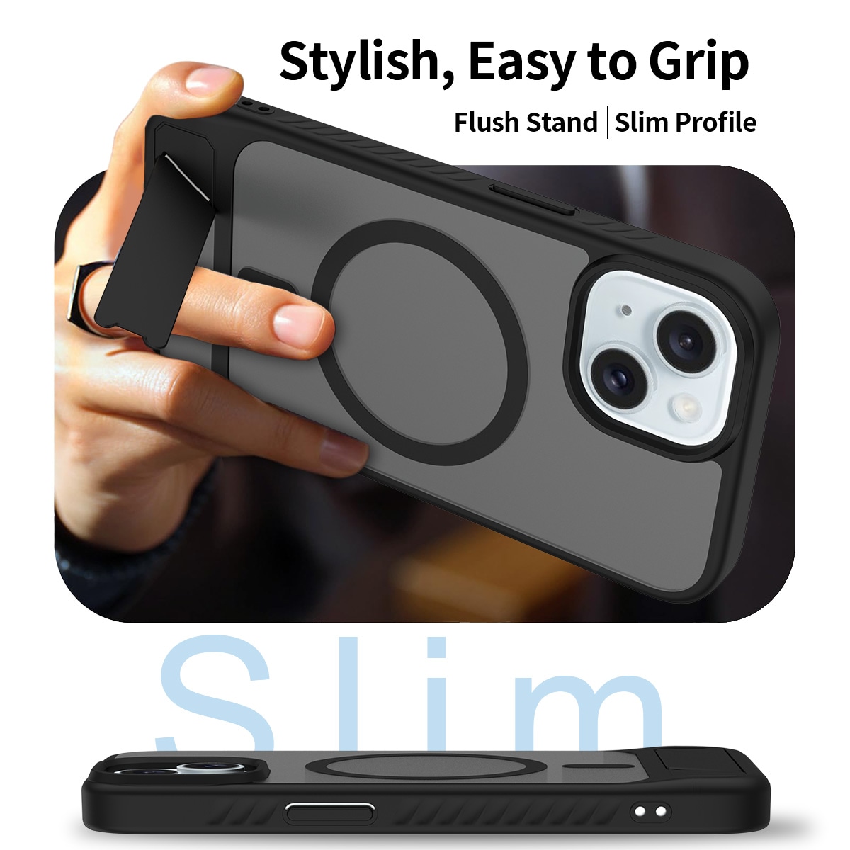 iPhone 14 Magnetisk hybridcover med indbygget stativ , Sort