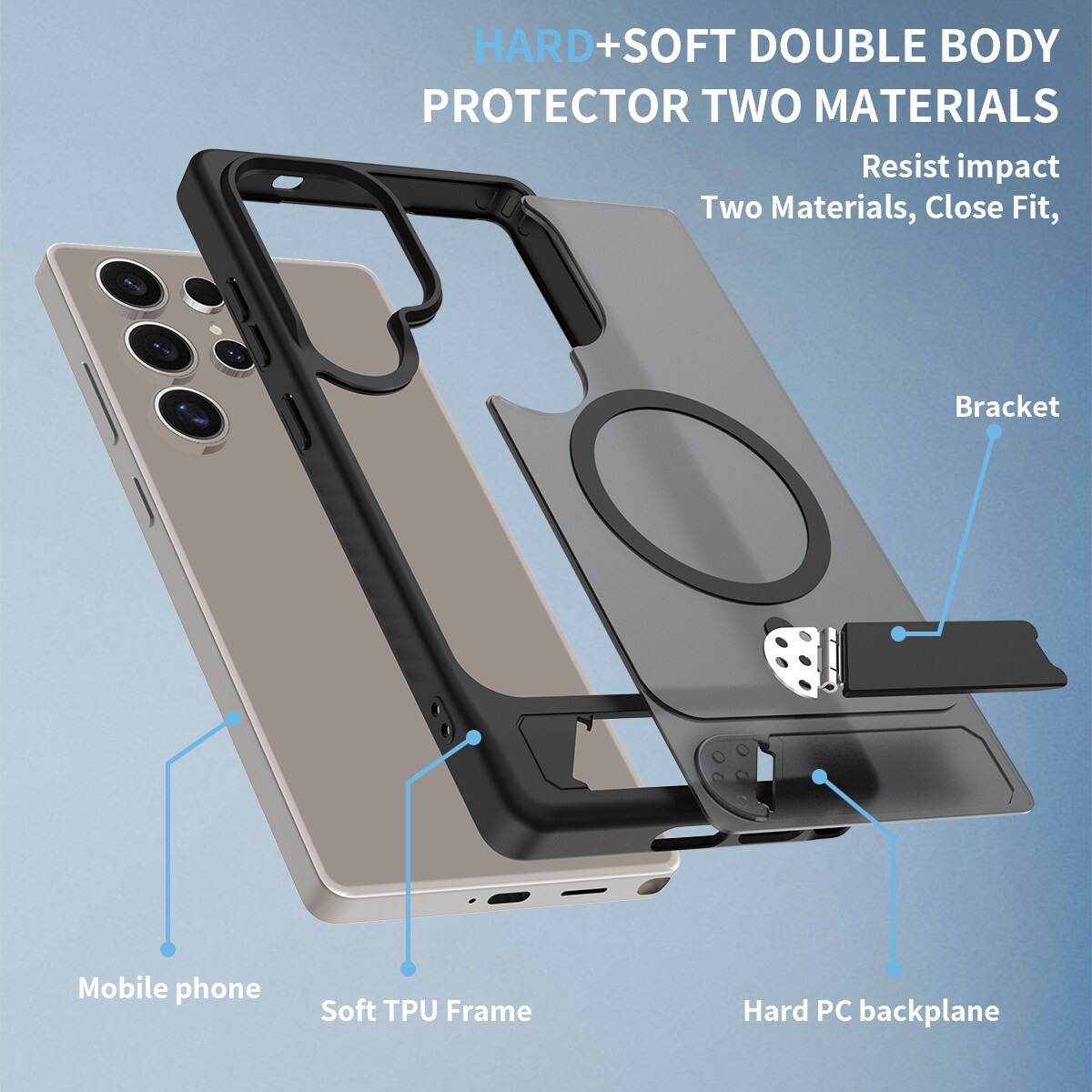 Samsung Galaxy S25 Ultra Magnetisk hybridcover med indbygget stativ , Sort