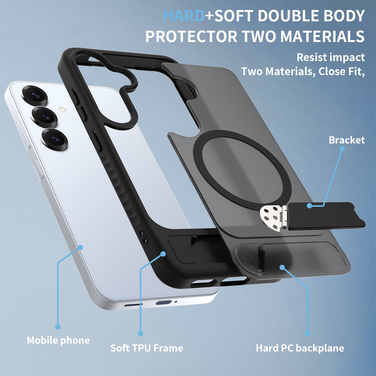 Samsung Galaxy S25 Magnetisk hybridcover med indbygget stativ , Sort