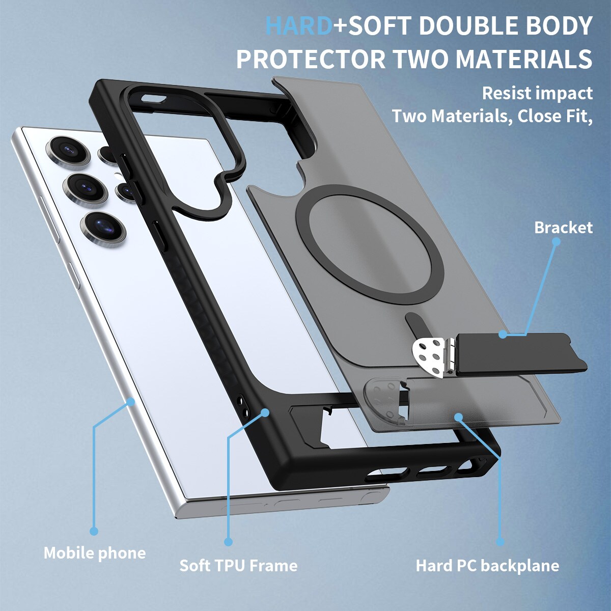 Samsung Galaxy S24 Ultra Magnetisk hybridcover med indbygget stativ , Sort