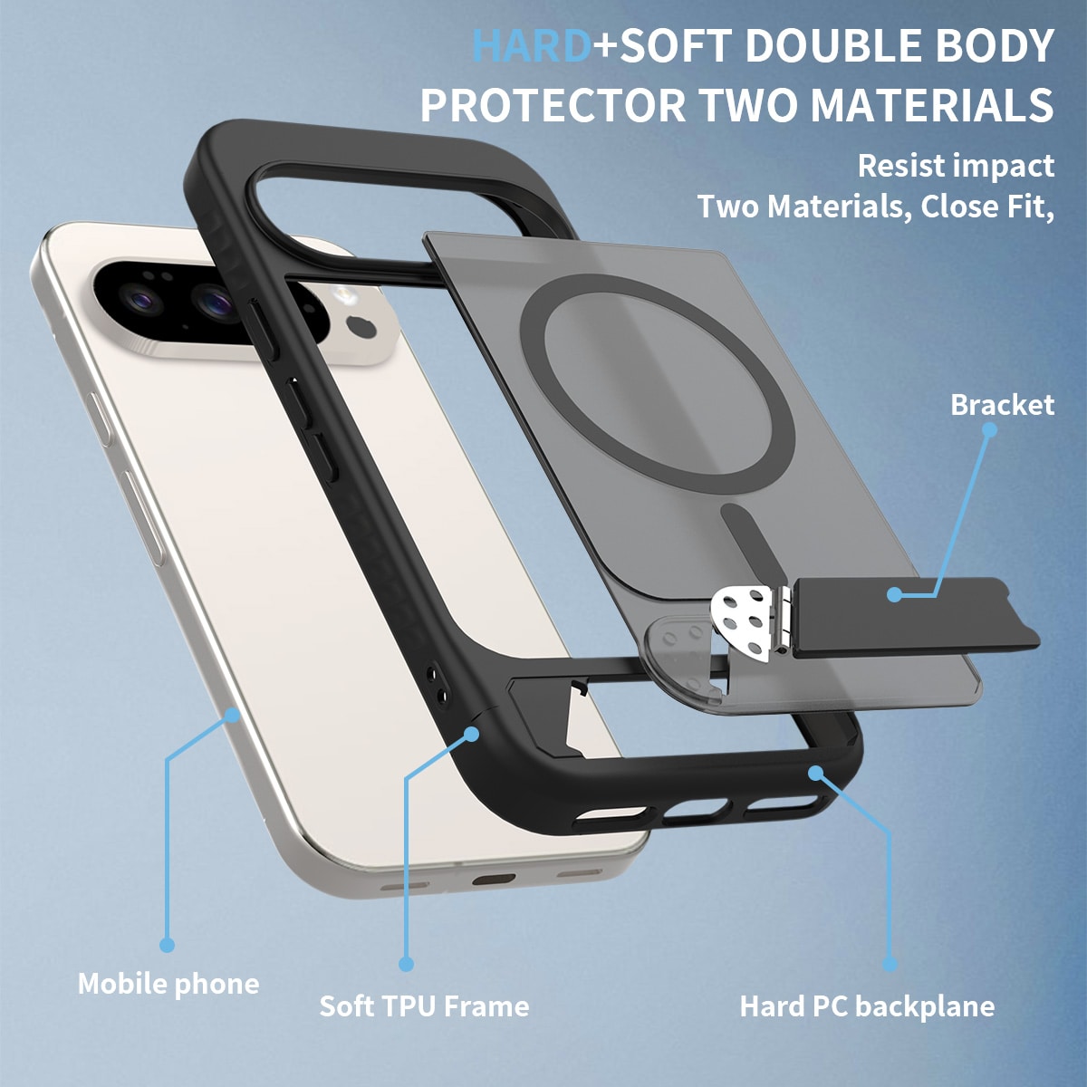 Google Pixel 9 Magnetisk hybridcover med indbygget stativ , Sort