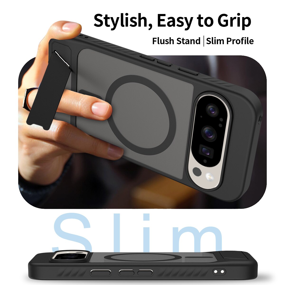 Google Pixel 9 Magnetisk hybridcover med indbygget stativ , Sort