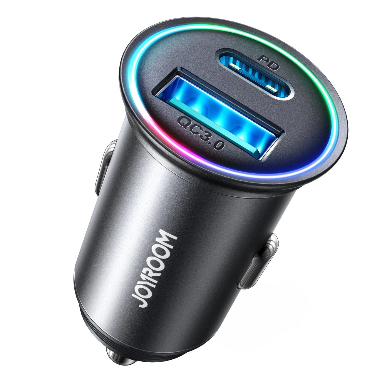 Mini biloplader med USB-C + USB-A port 60W, Sort