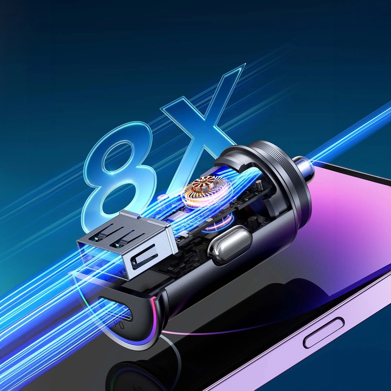 Mini biloplader med USB-C + USB-A port 60W, Sort