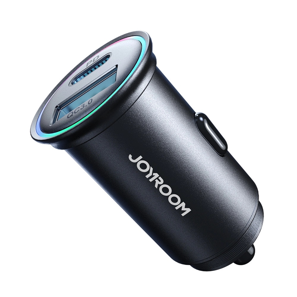 Mini biloplader med USB-C + USB-A port 60W, Sort