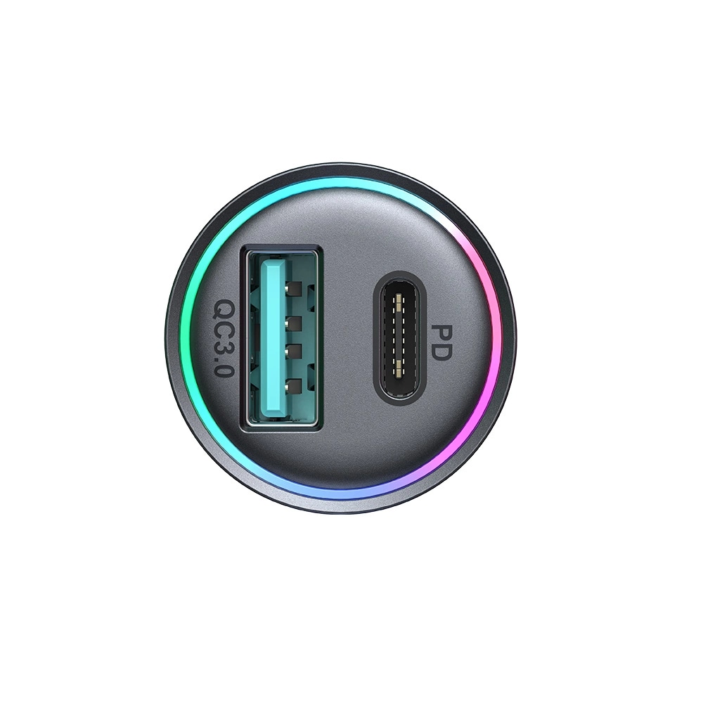 Mini biloplader med USB-C + USB-A port 60W, Sort