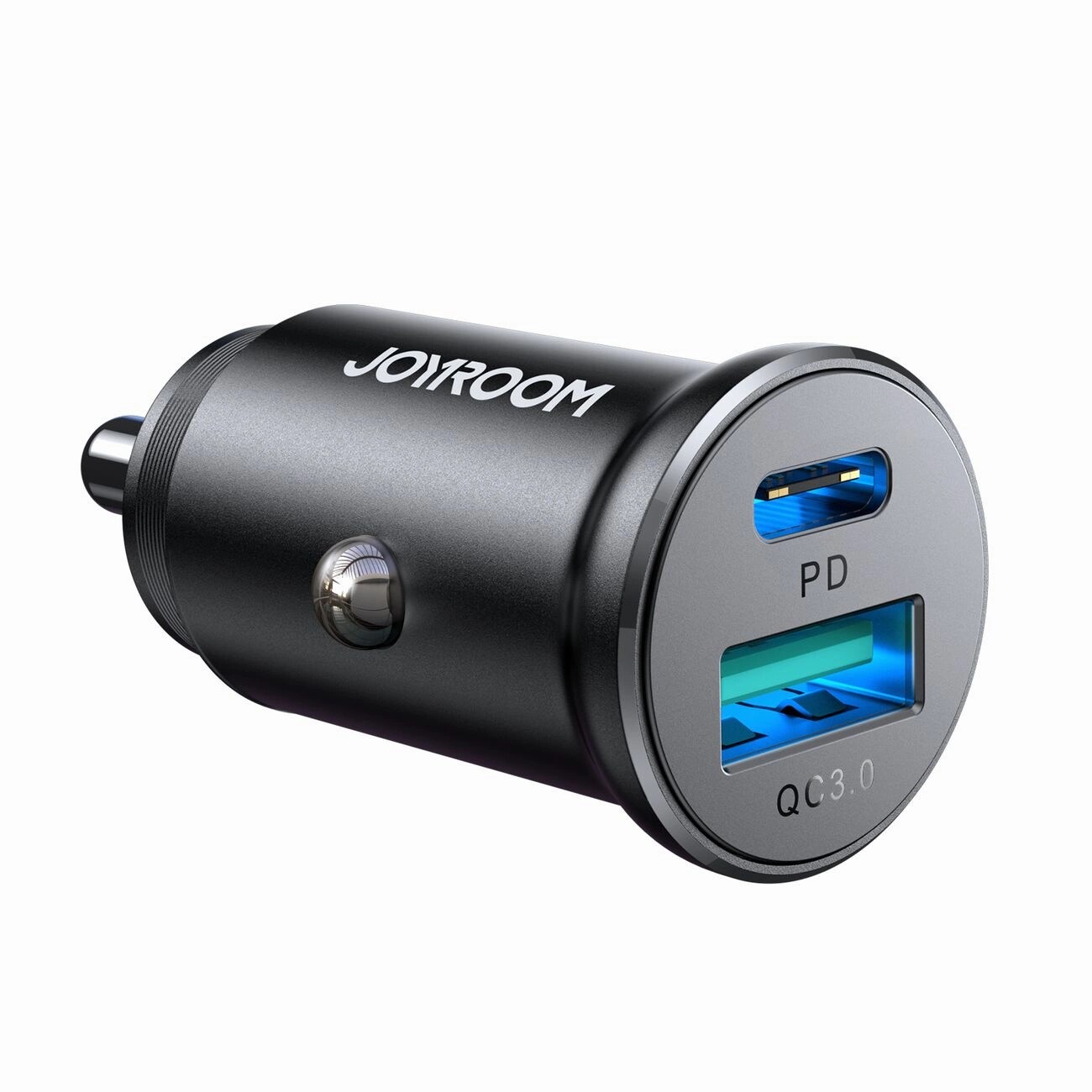 Mini biloplader med USB-C + USB-A port 30W, Sort