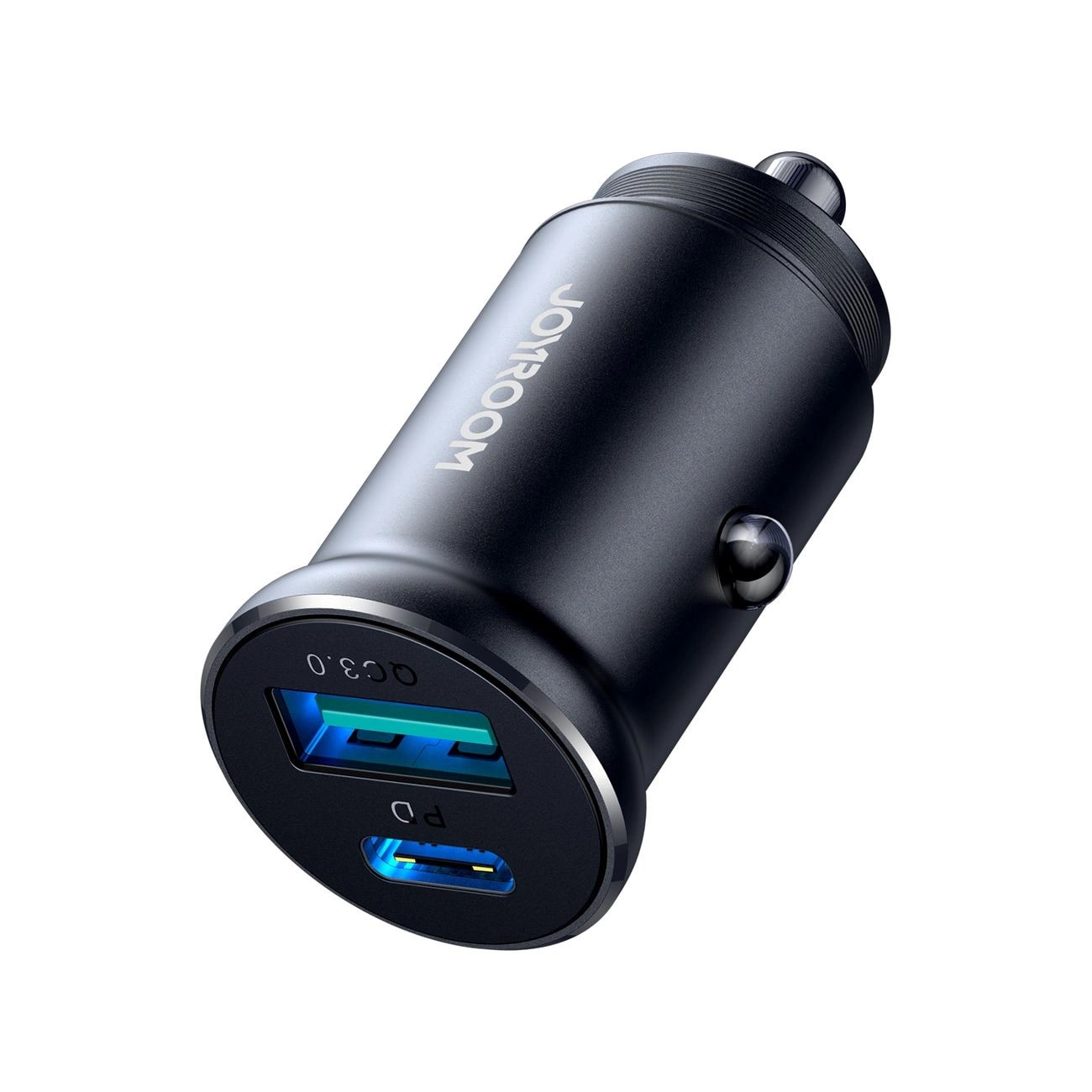 Mini biloplader med USB-C + USB-A port 30W, Sort