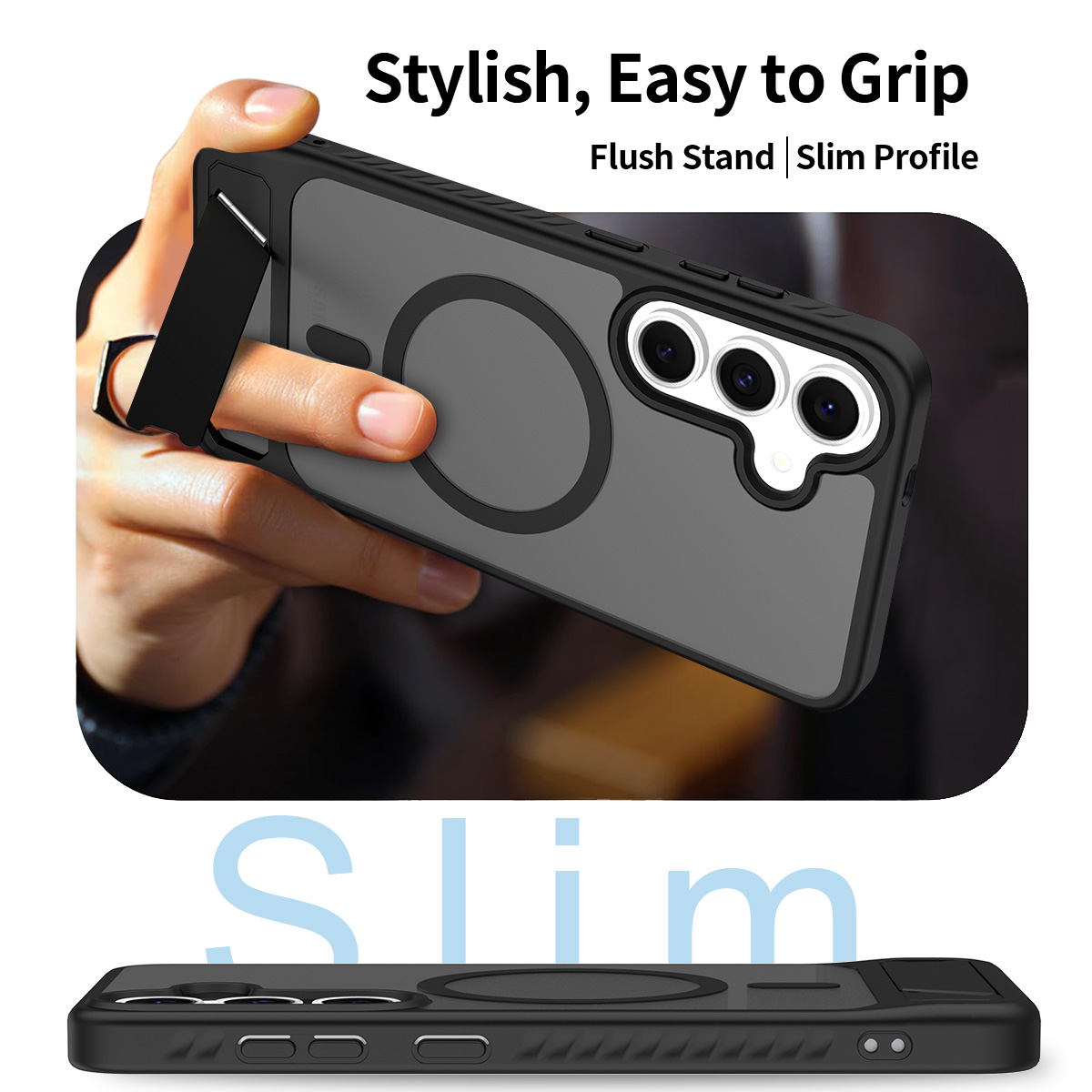 Samsung Galaxy S25 FE Magnetisk hybridcover med indbygget stativ , Sort