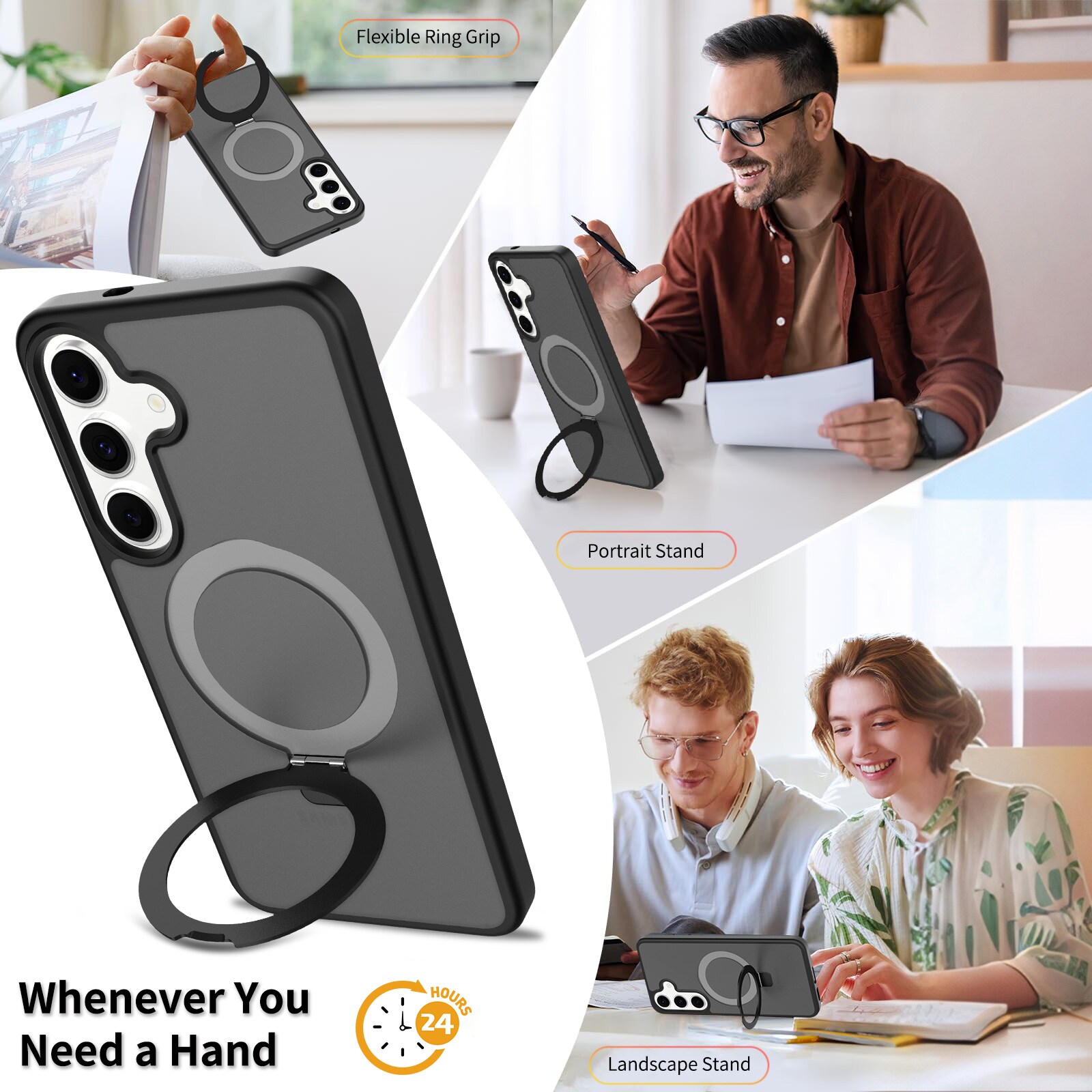 Samsung Galaxy S25 FE Magnetic hybridcover med stativfunktion, Sort