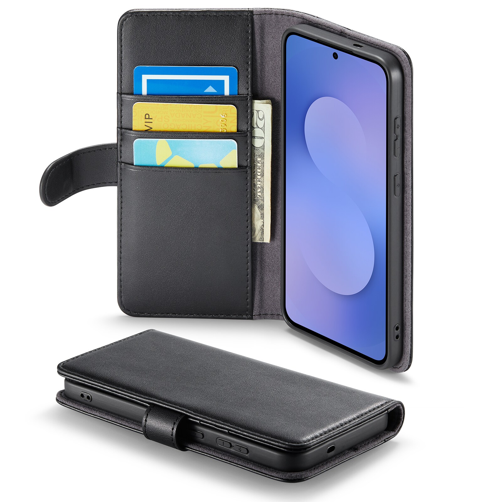 Samsung Galaxy S25 FE Pungetui i ægte læder, Sort