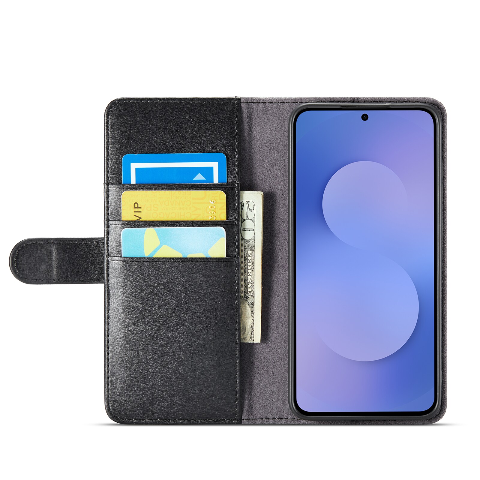 Samsung Galaxy S25 FE Pungetui i ægte læder, Sort