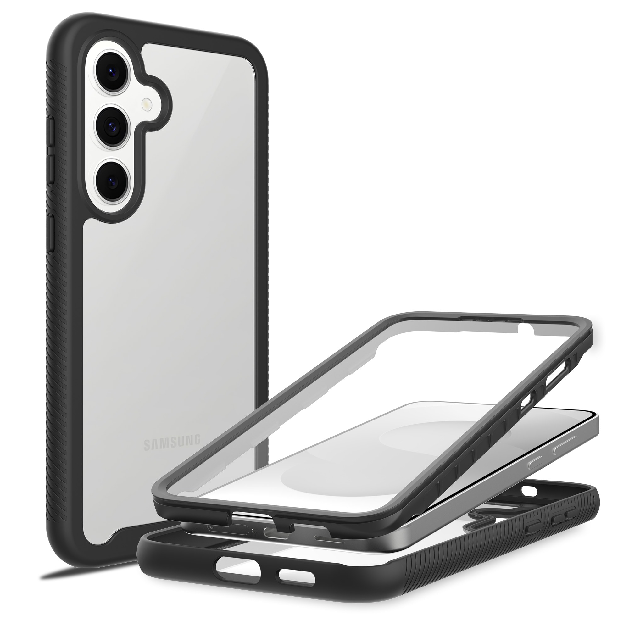 Samsung Galaxy S25 FE Mobilcover Full Protection, Sort/gennemsigtig