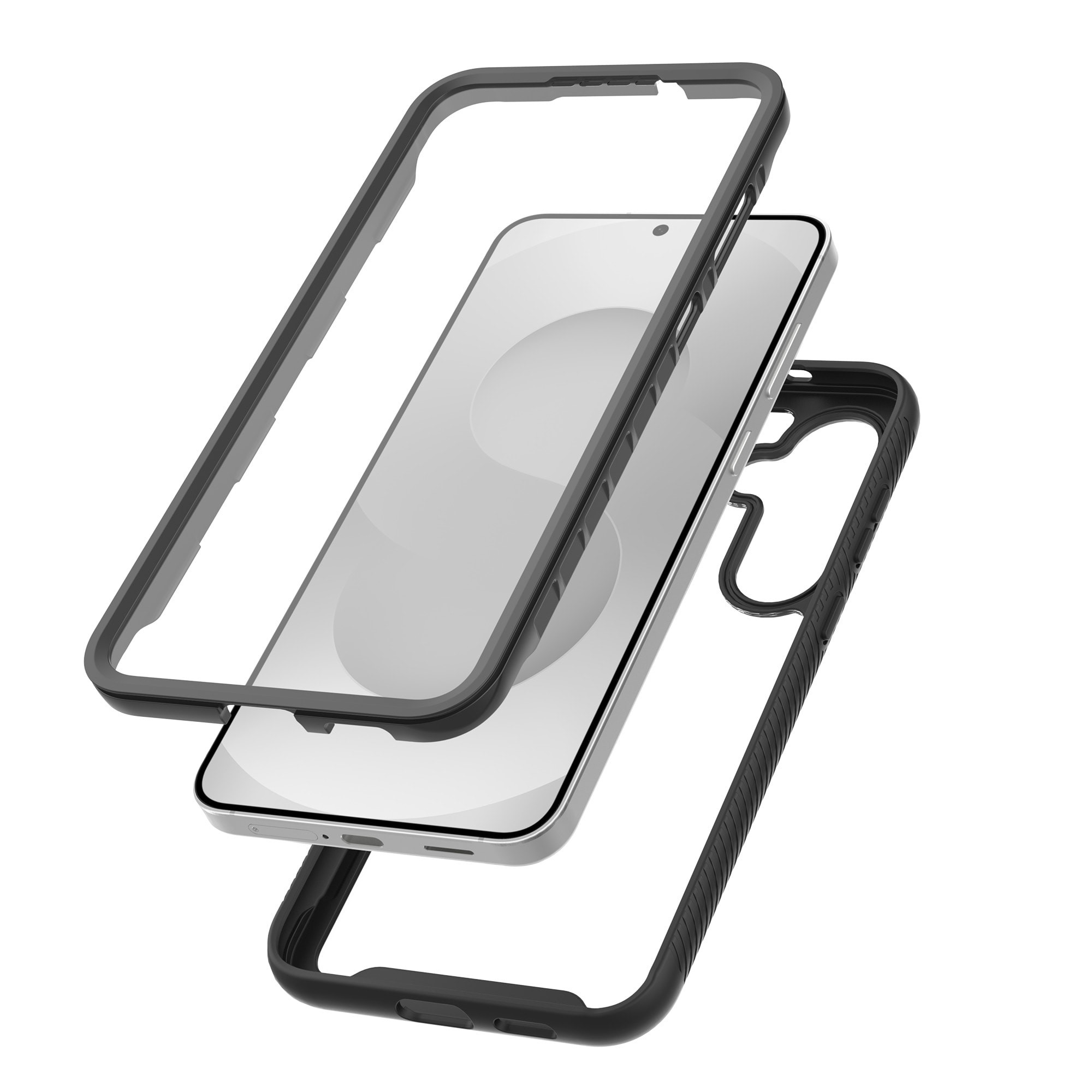 Samsung Galaxy S25 FE Mobilcover Full Protection, Sort/gennemsigtig