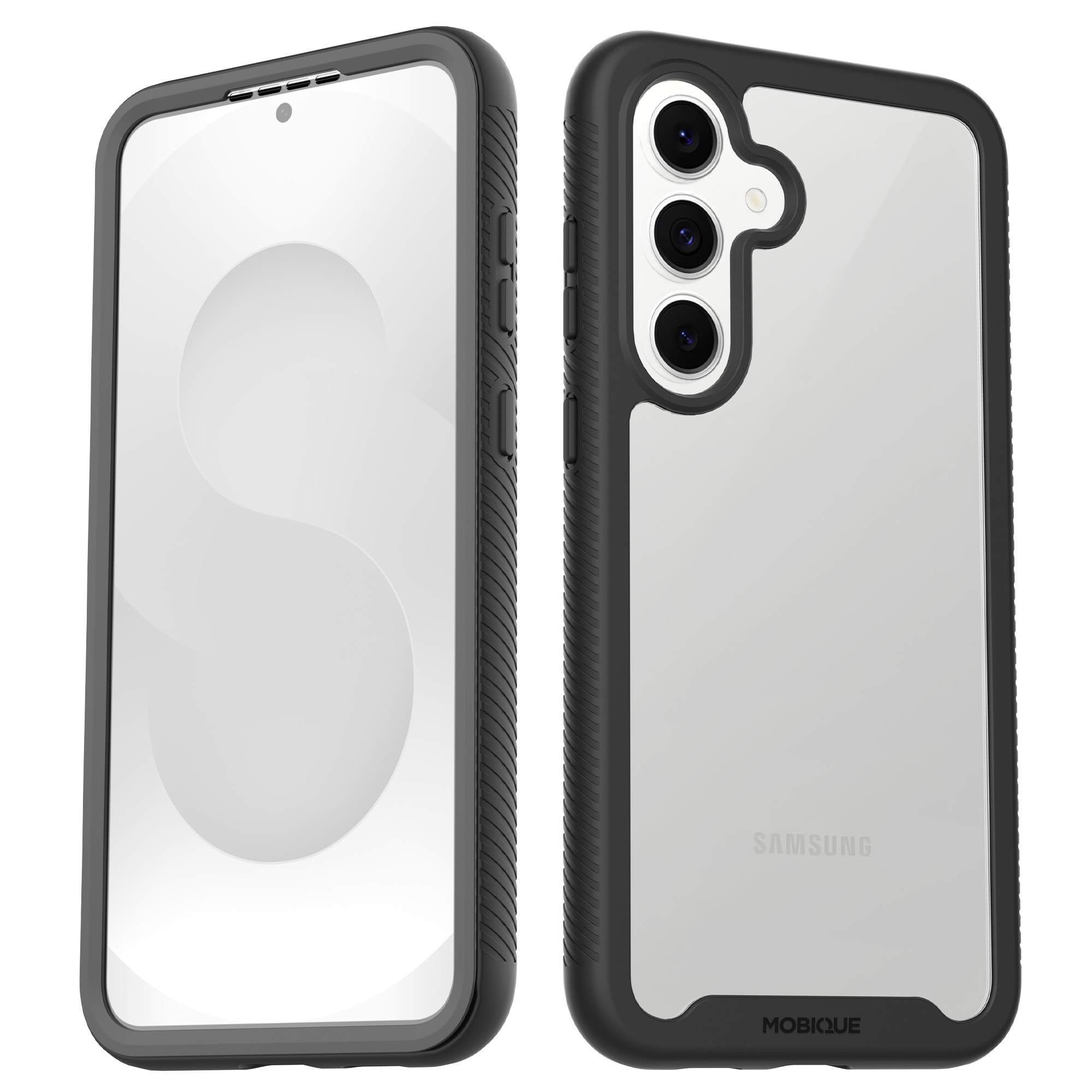 Samsung Galaxy S25 FE Mobilcover Full Protection, Sort/gennemsigtig