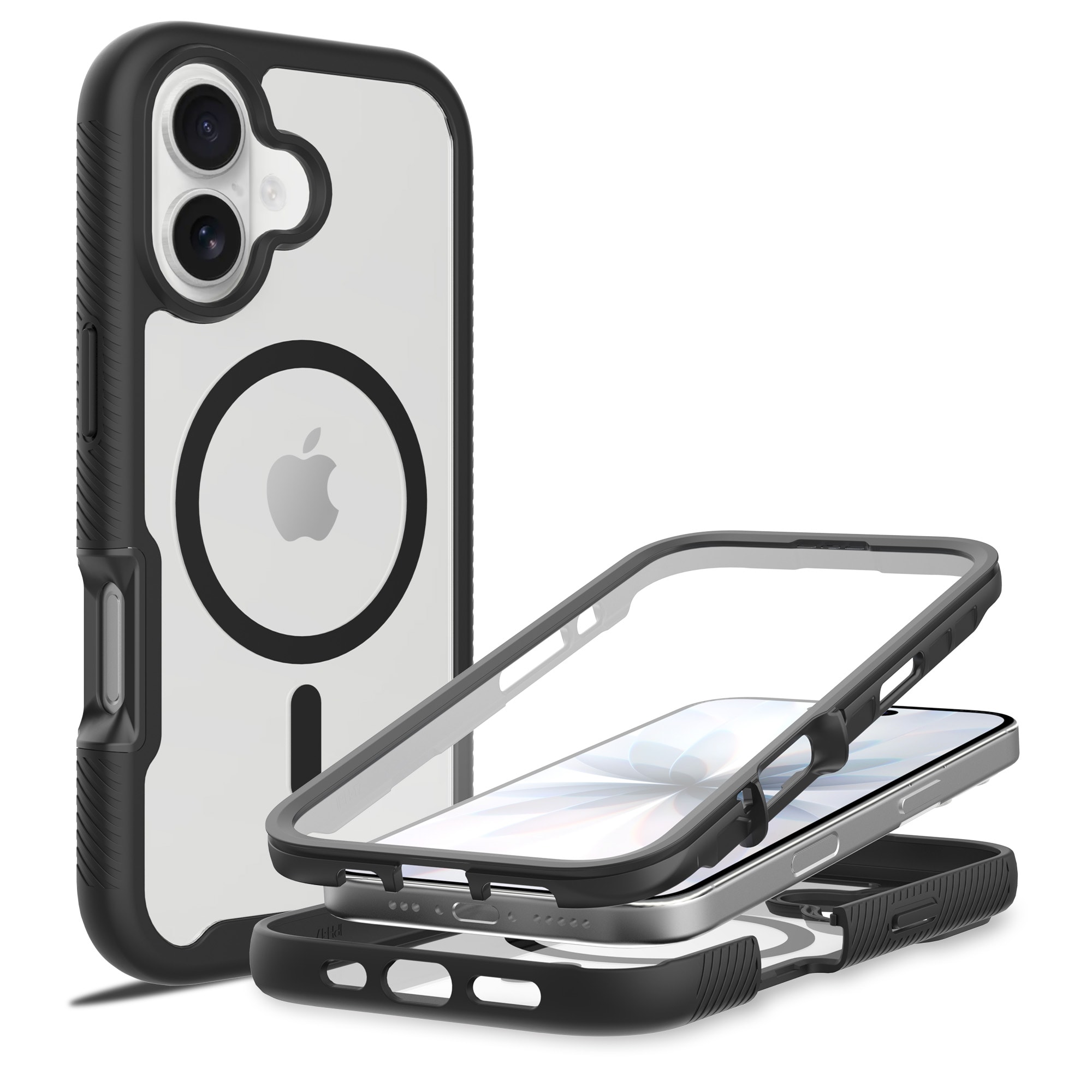 iPhone 17 Mobilcover Magnetisk Full Protection, Sort/gennemsigtig