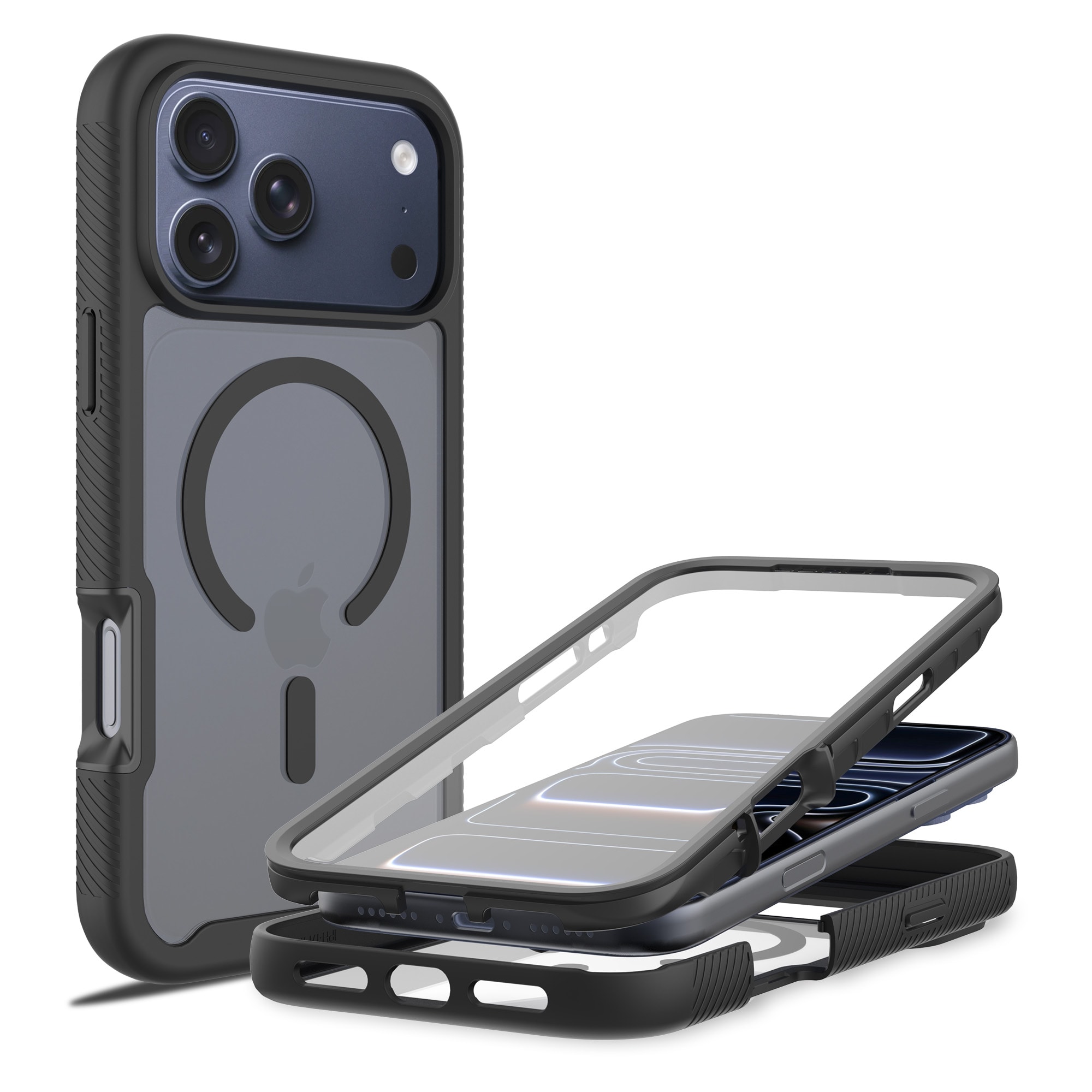 iPhone 17 Pro Max Mobilcover Magnetisk Full Protection, Sort/gennemsigtig