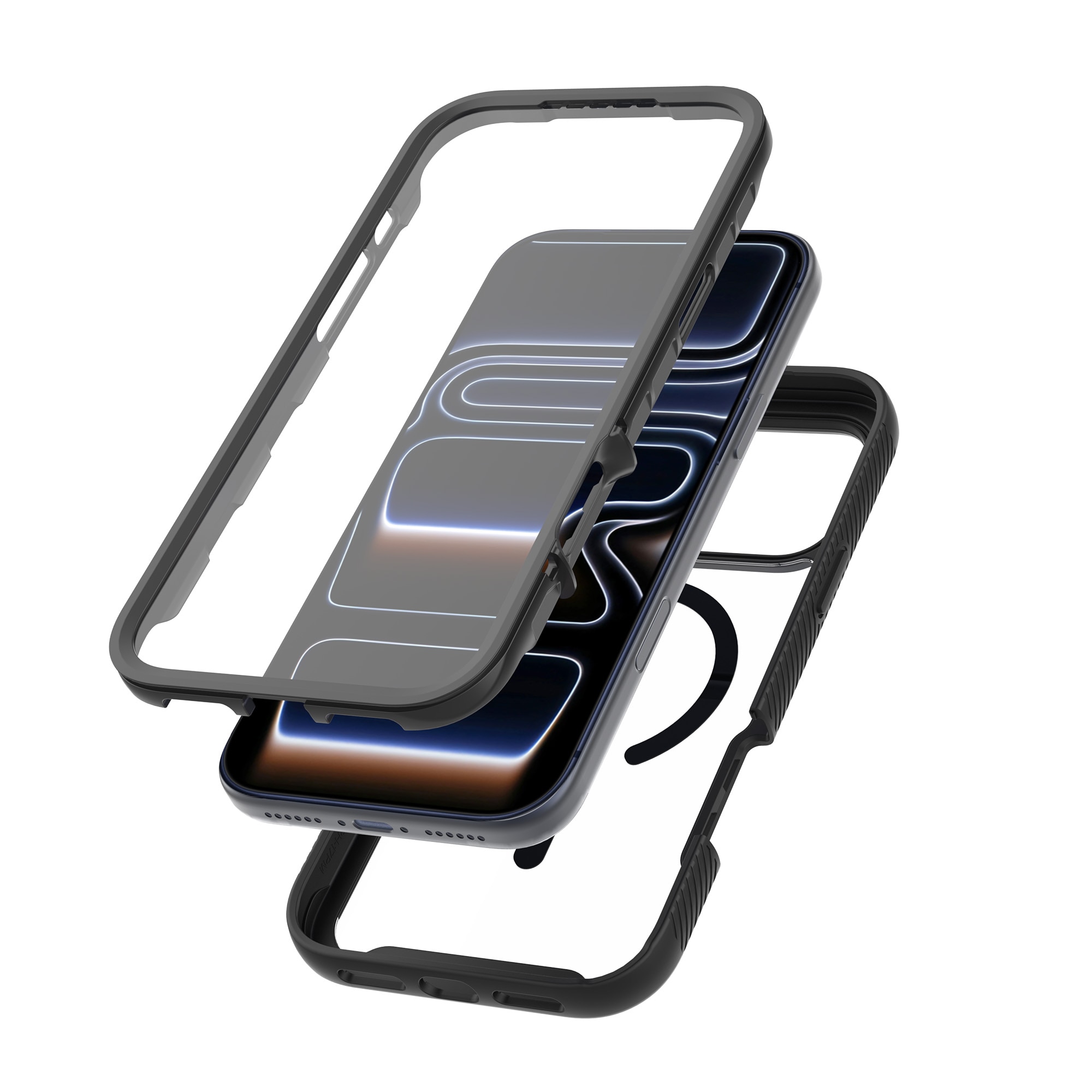 iPhone 17 Pro Max Mobilcover Magnetisk Full Protection, Sort/gennemsigtig