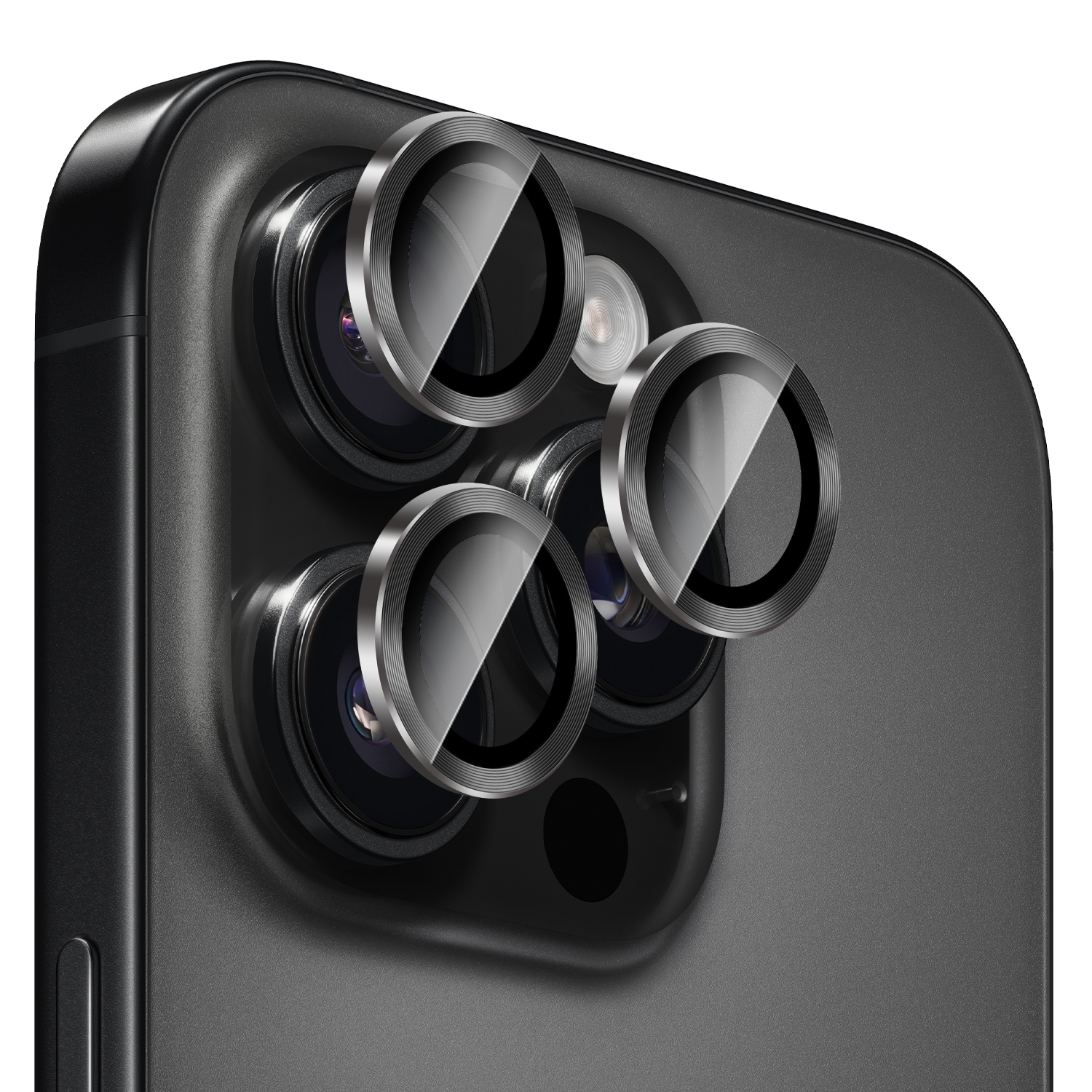 Linsebeskytter Metal iPhone 15 Pro, Sort