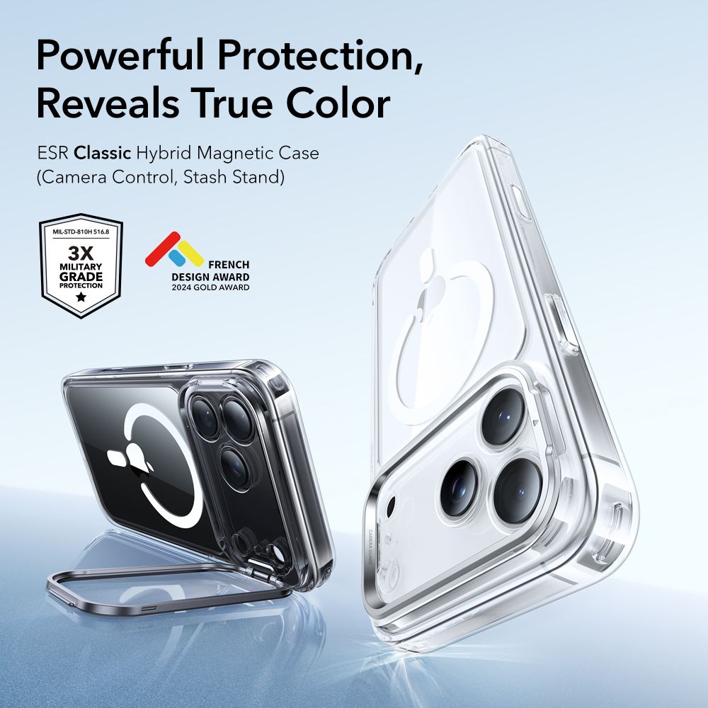 iPhone 17 Pro Max Classic hybridcover med MagSafe og kickstand, Gennemsigtig