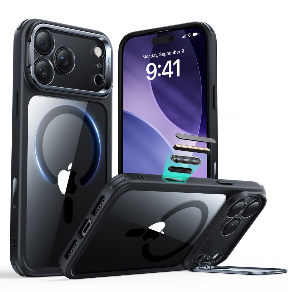 iPhone 17 Pro Max Classic hybridcover med MagSafe og kickstand, Sort/gennemsigtig
