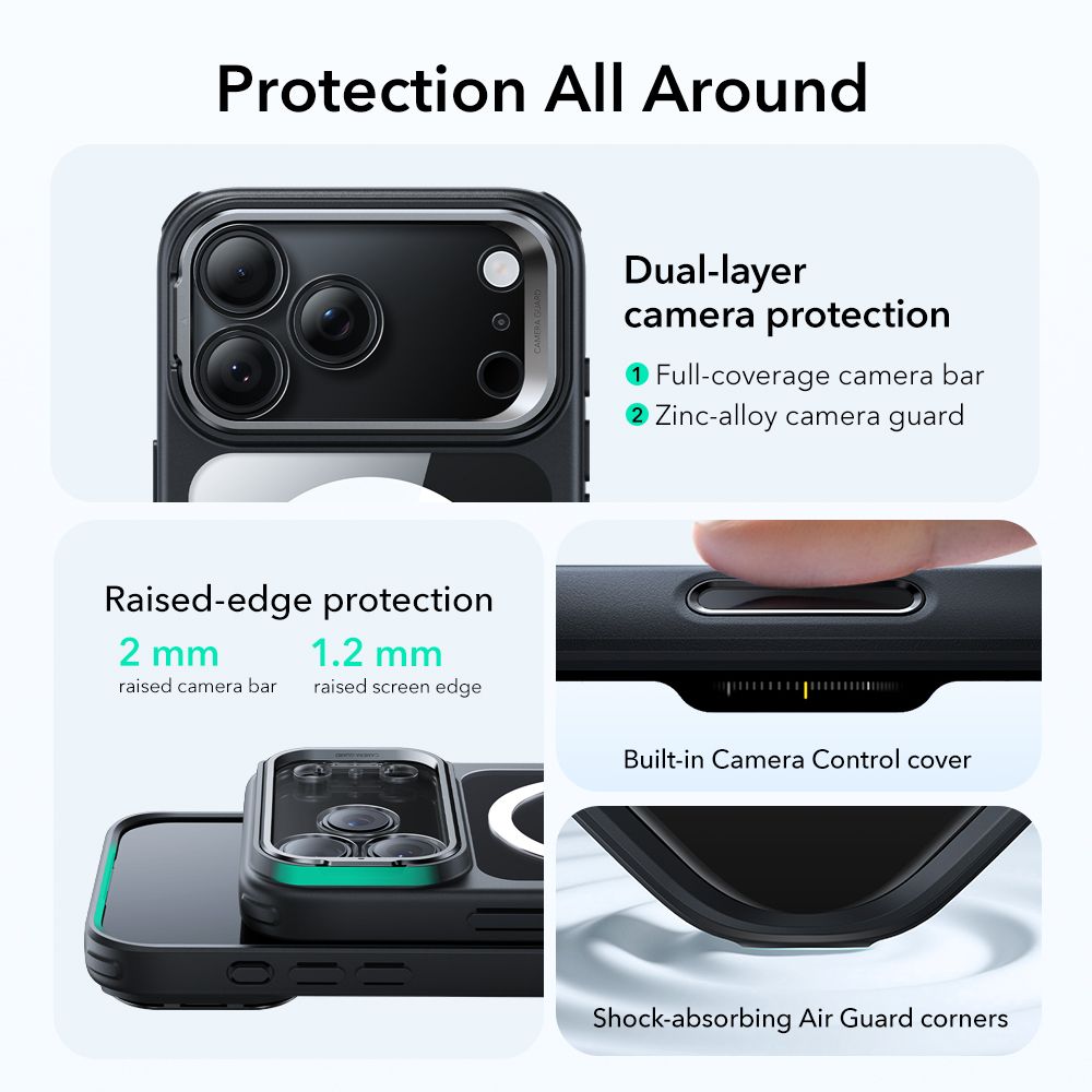 iPhone 17 Pro Max Classic hybridcover med MagSafe og kickstand, Sort/gennemsigtig
