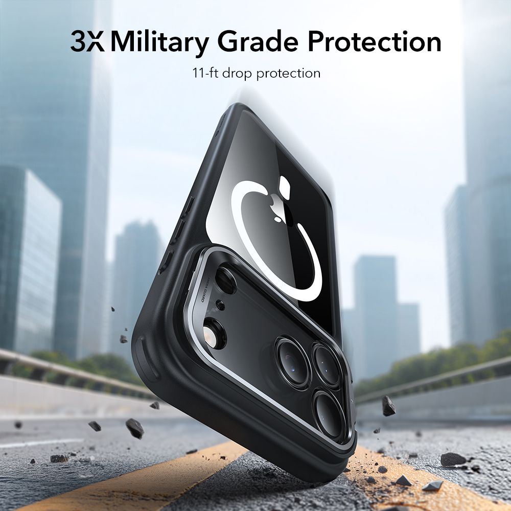 iPhone 17 Pro Max Classic hybridcover med MagSafe og kickstand, Sort/gennemsigtig