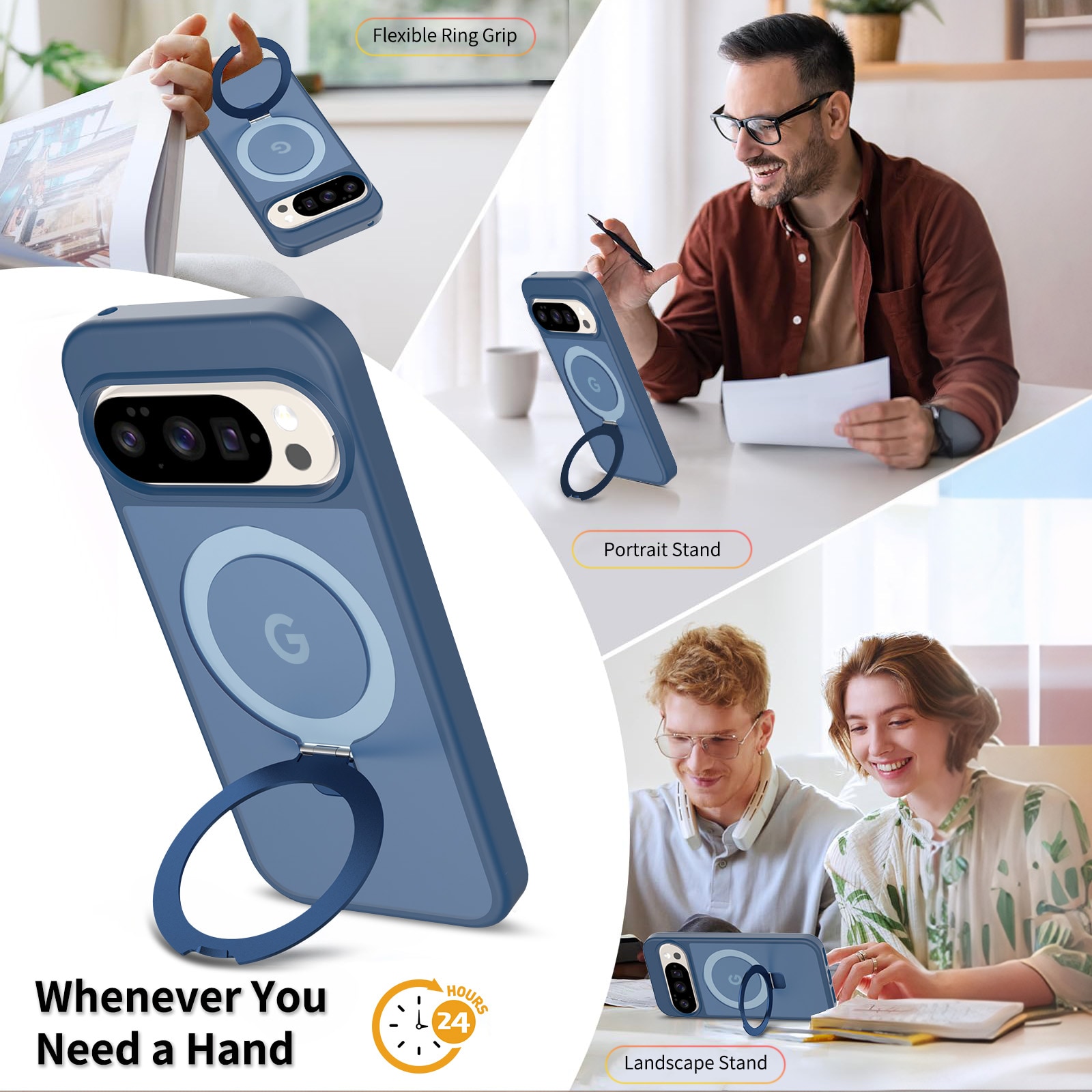 Google Pixel 10 Magnetic hybridcover med stativfunktion, Mørkeblå