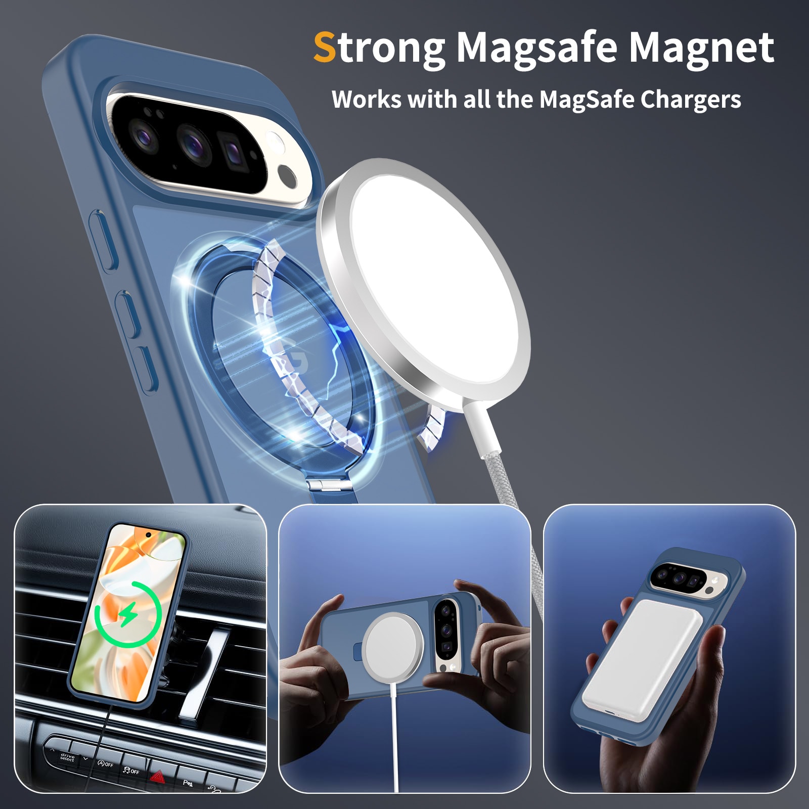 Google Pixel 10 Magnetic hybridcover med stativfunktion, Mørkeblå