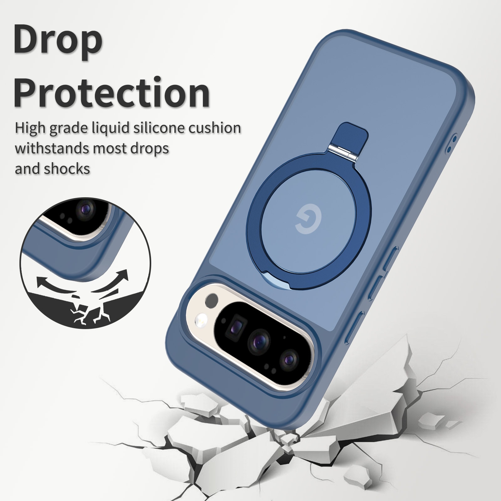 Google Pixel 10 Magnetic hybridcover med stativfunktion, Mørkeblå