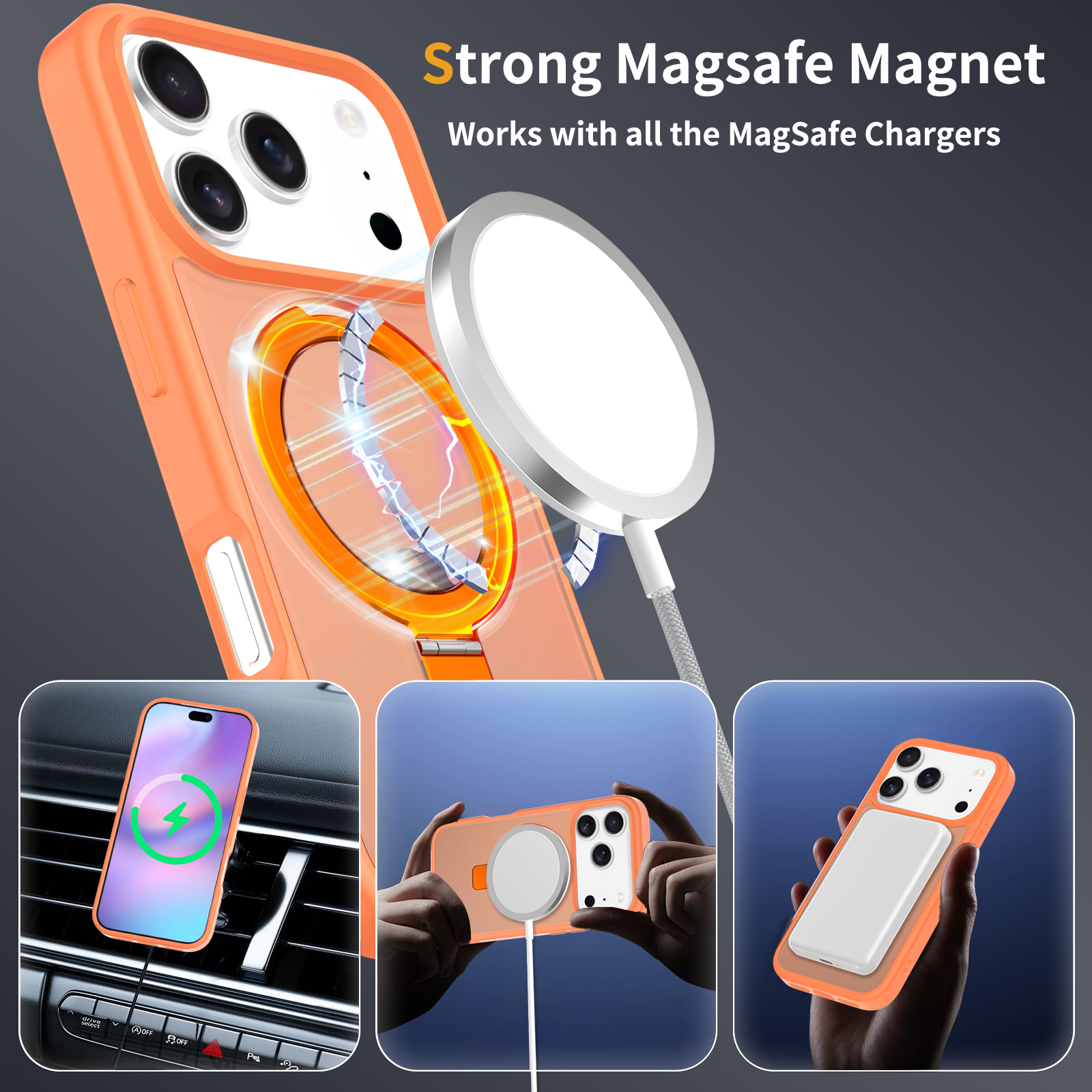 iPhone 17 Pro Max Magnetic hybridcover med stativfunktion, Orange