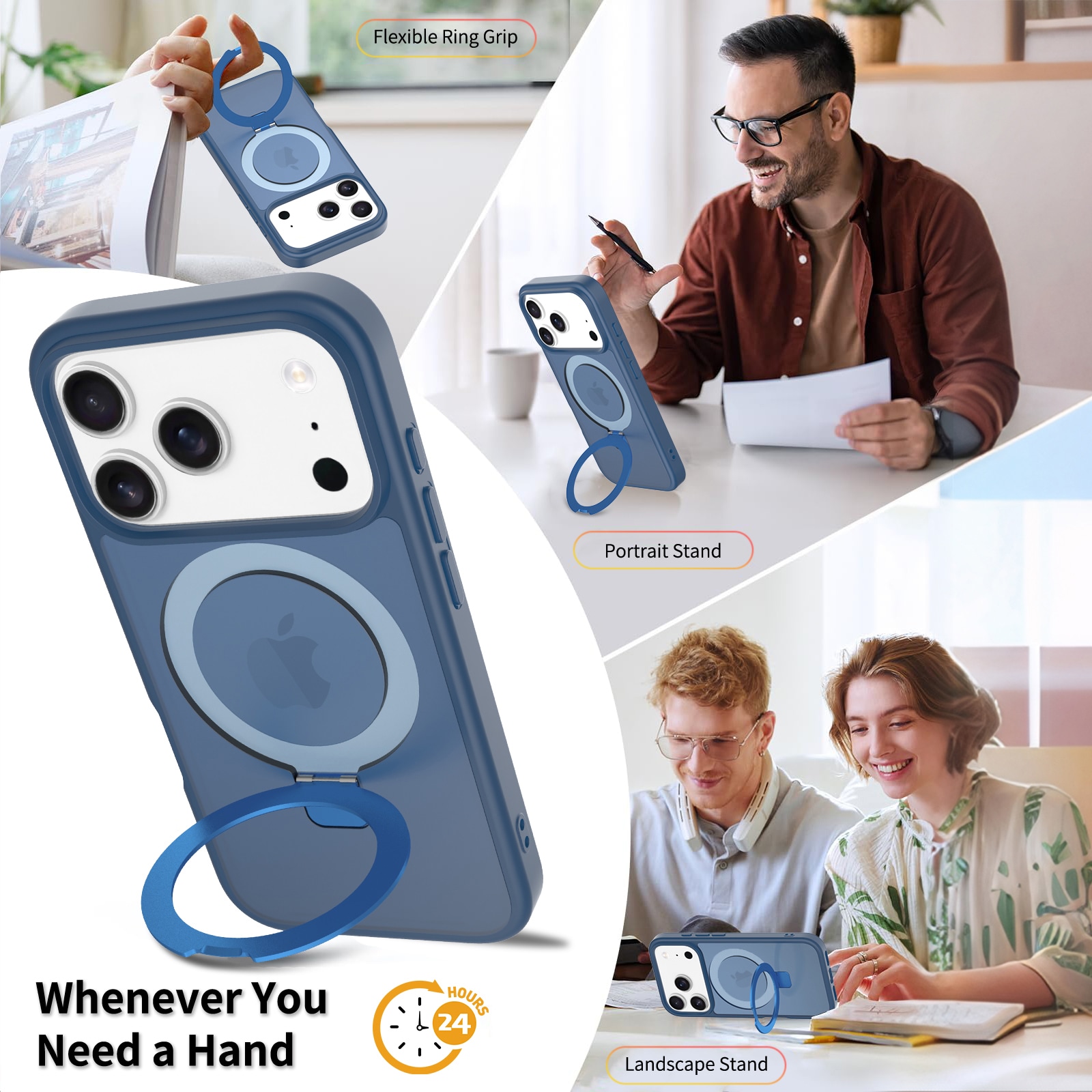 iPhone 17 Pro Magnetic hybridcover med stativfunktion, Mørkeblå