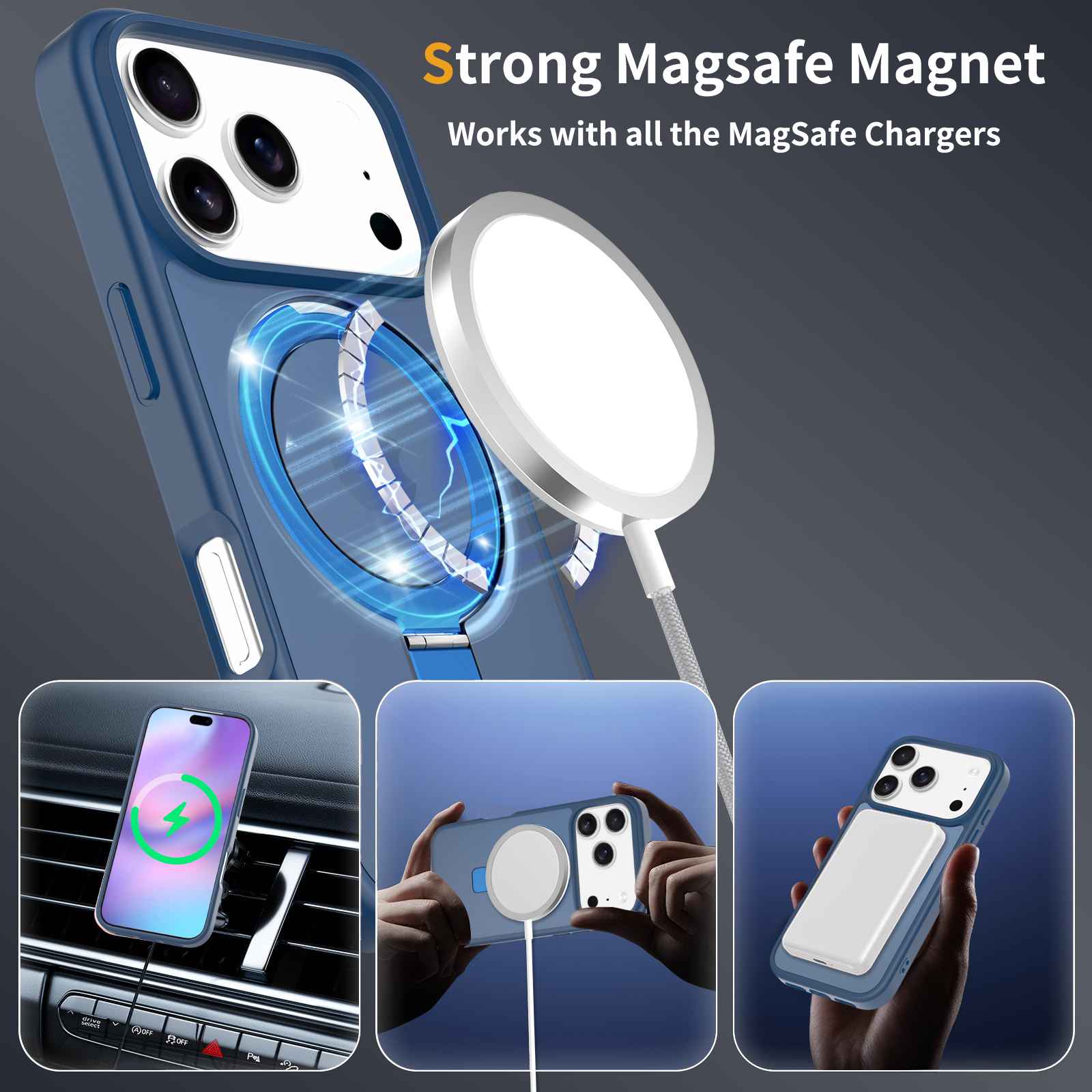 iPhone 17 Pro Magnetic hybridcover med stativfunktion, Mørkeblå