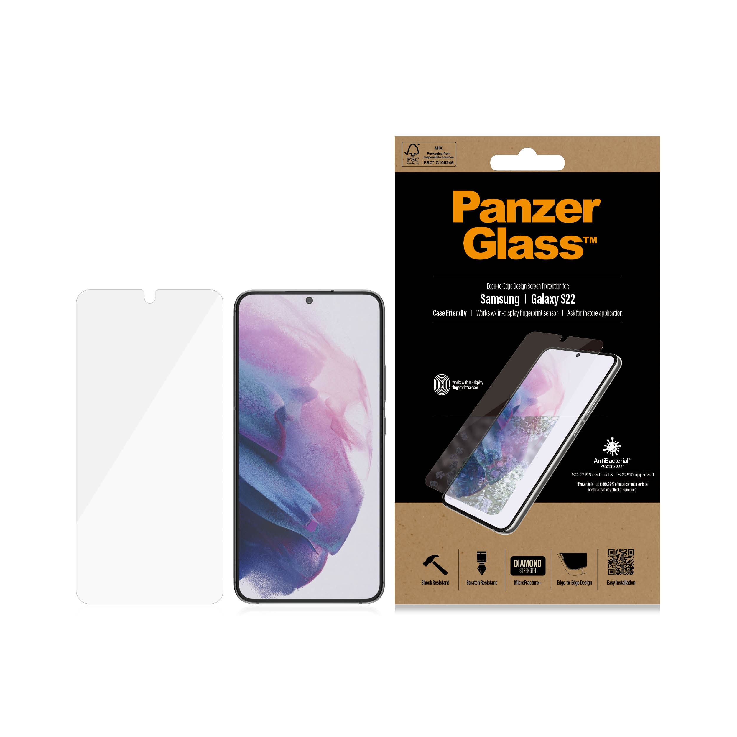 Samsung Galaxy S22 Skærmbeskytter i ridsefast hærdet glas - Ultra Wide Fit