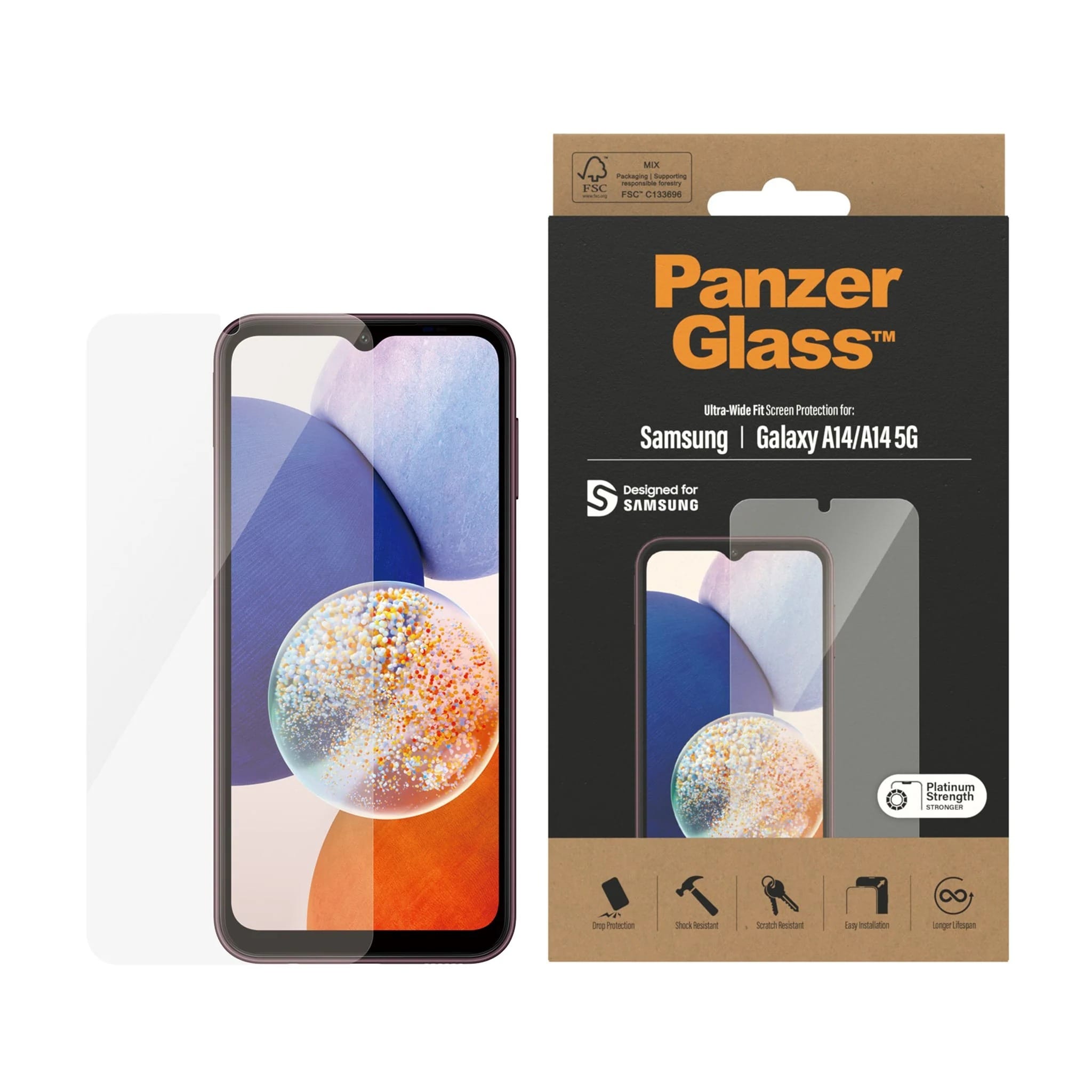 Samsung Galaxy A14 Skærmbeskytter i ridsefast hærdet glas - Ultra Wide Fit