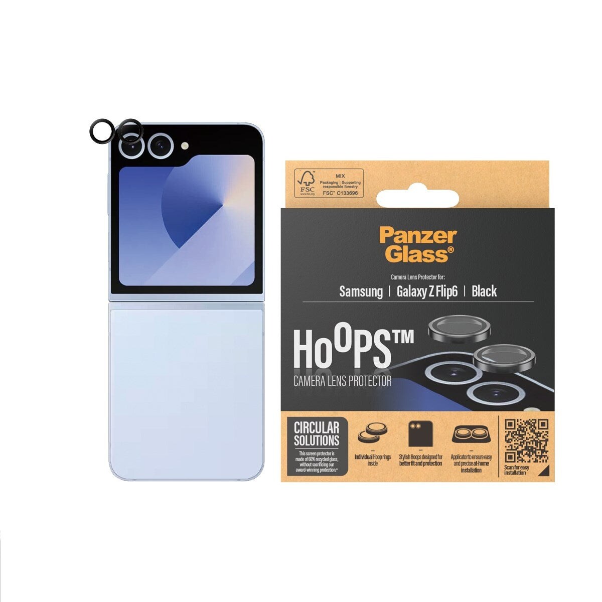 Samsung Galaxy Z Flip 6 Hoops linsebeskyttelse med aluminiumramme, Sort