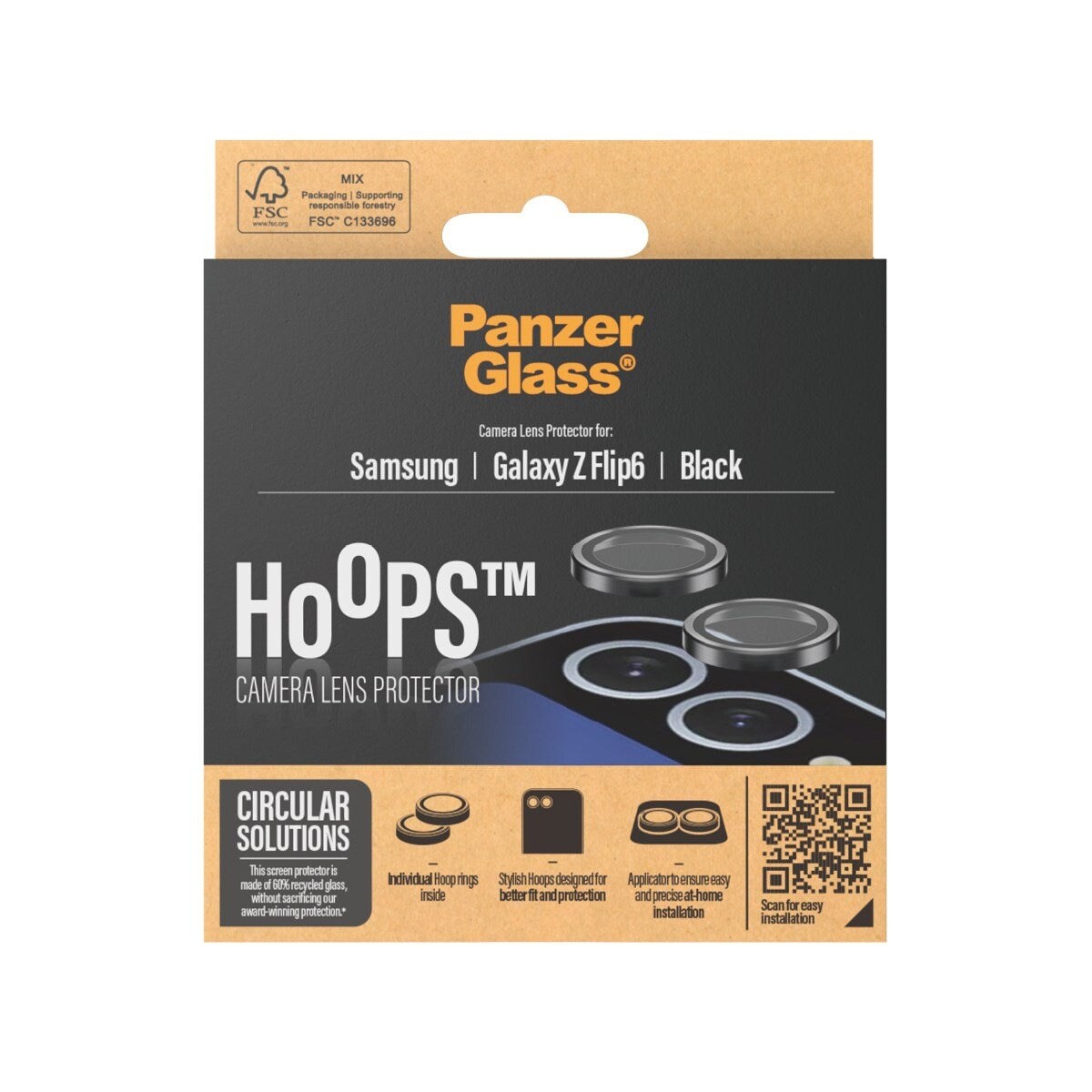 Samsung Galaxy Z Flip 6 Hoops linsebeskyttelse med aluminiumramme, Sort
