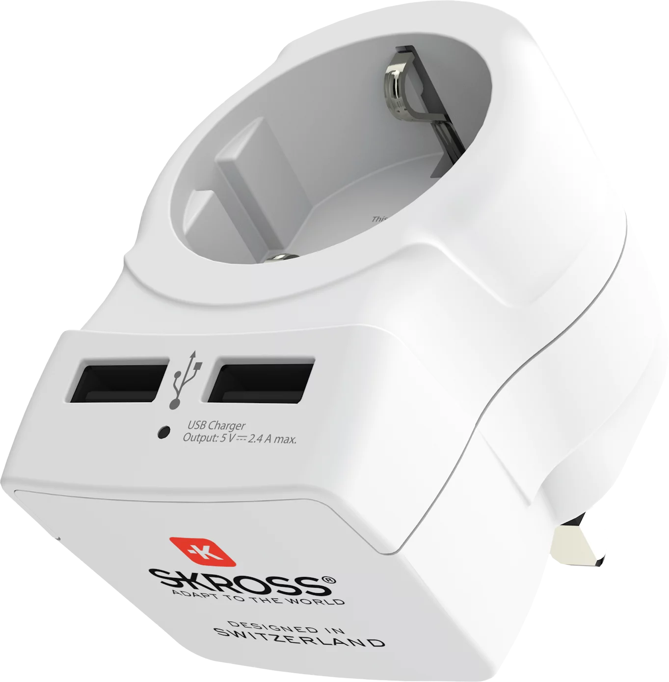 Rejseadapter Europa til Storbritannien med 2 USB-A-porte