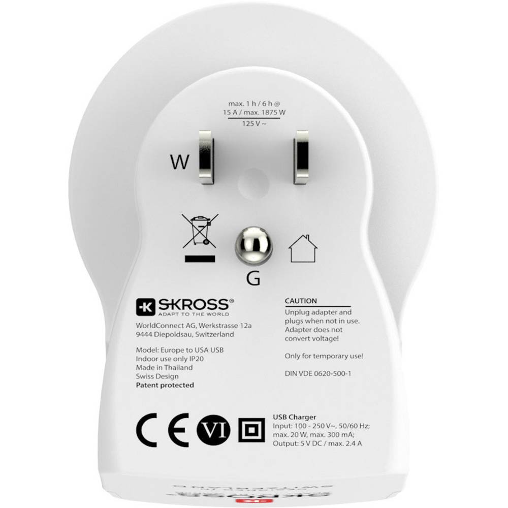 Rejseadapter Europa til USA med 2 USB-A-porte