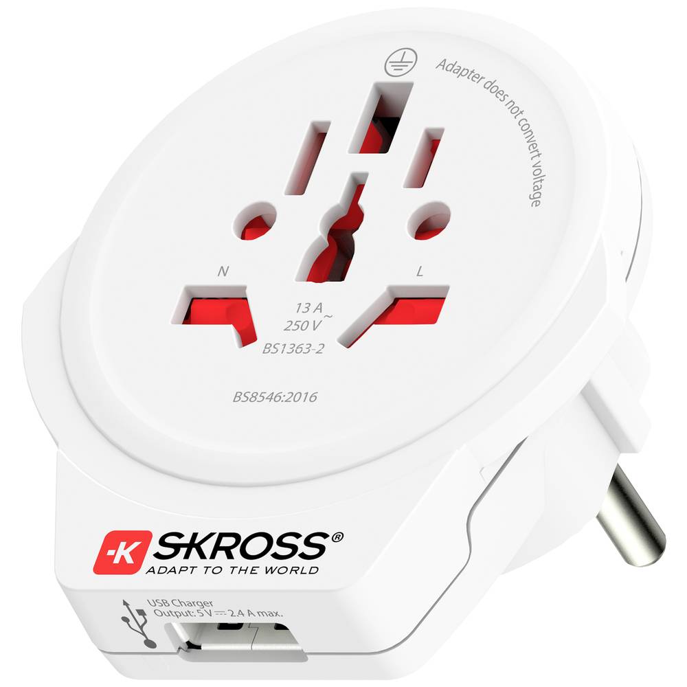 Rejseadapter verden til Europa med USB-A-port