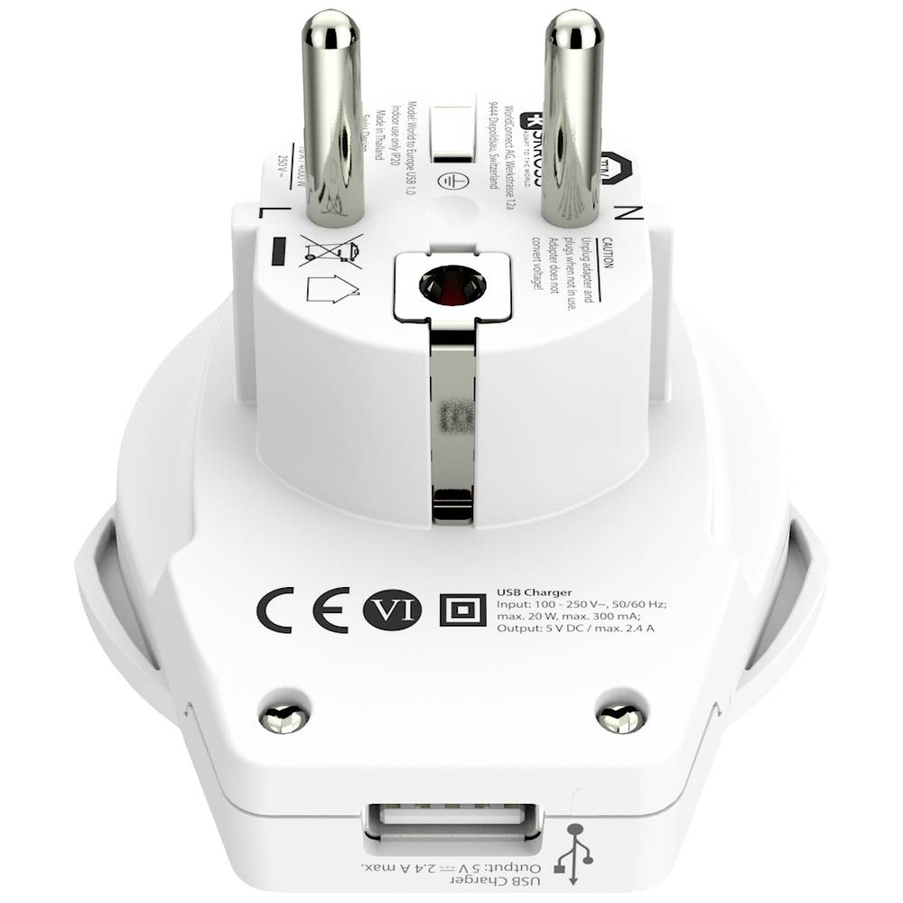 Rejseadapter verden til Europa med USB-A-port