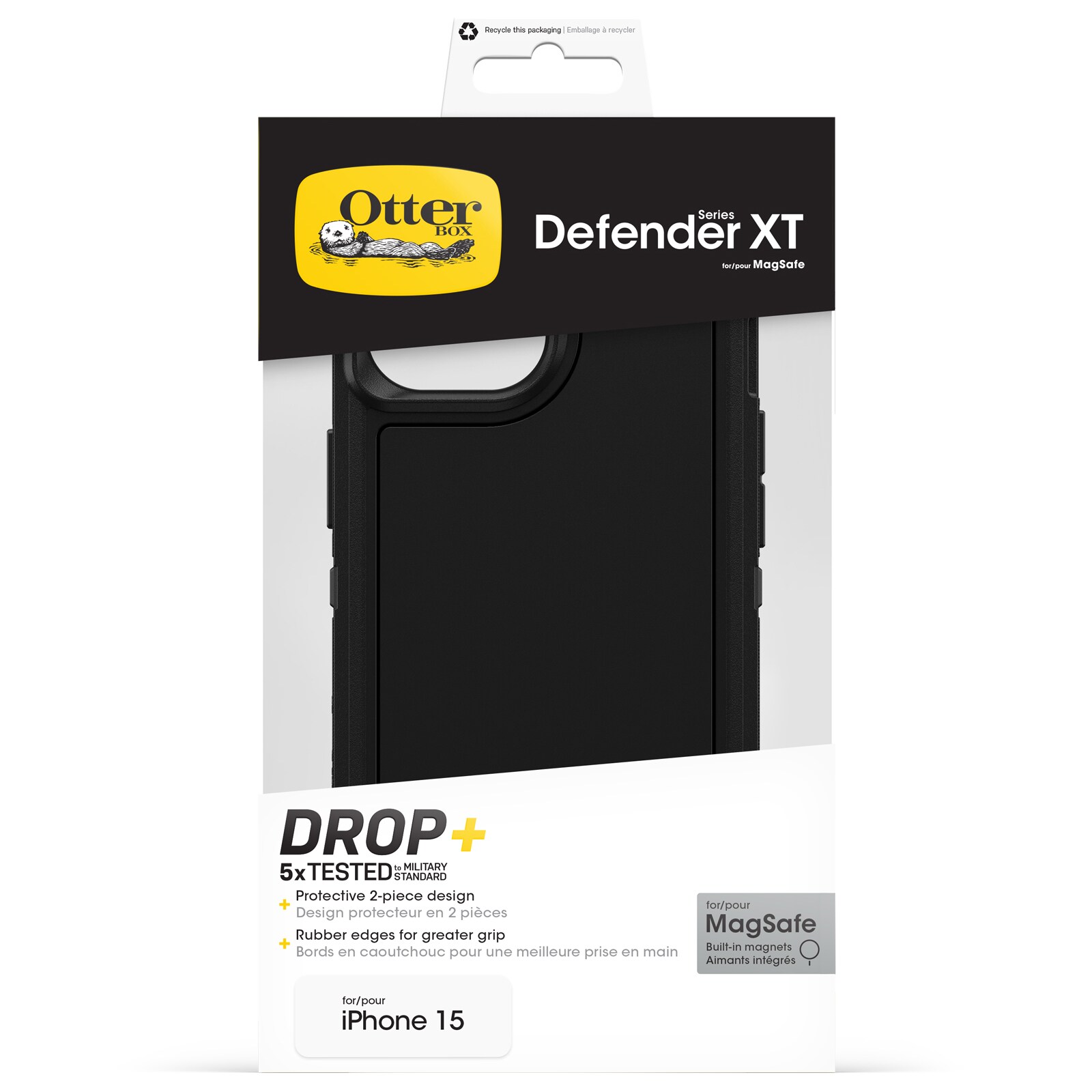 iPhone 15 Defender XT Ekstremt stødafvisende MagSafe-cover, Sort