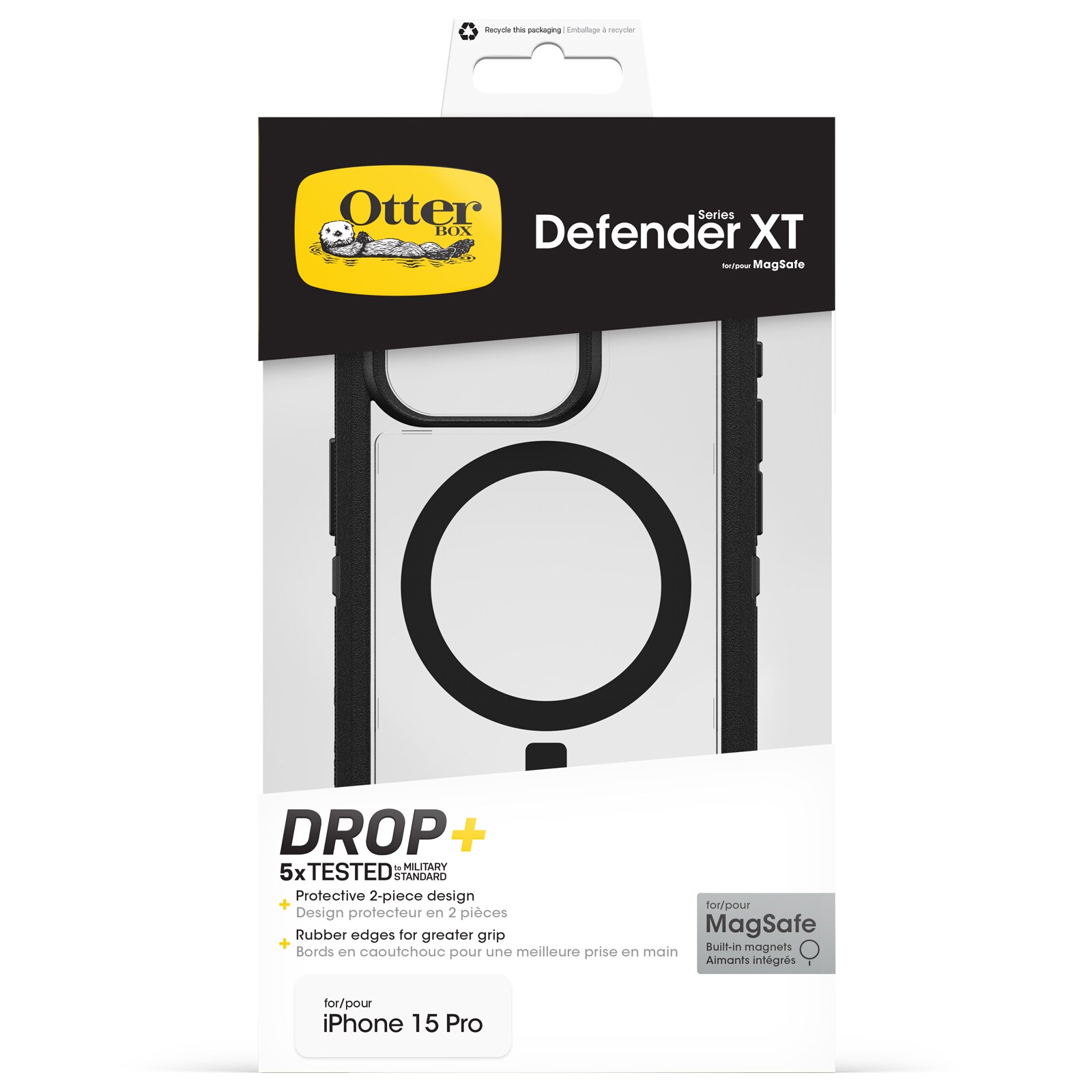 iPhone 15 Pro Defender XT Ekstremt stødafvisende MagSafe-cover, Sort/gennemsigtig