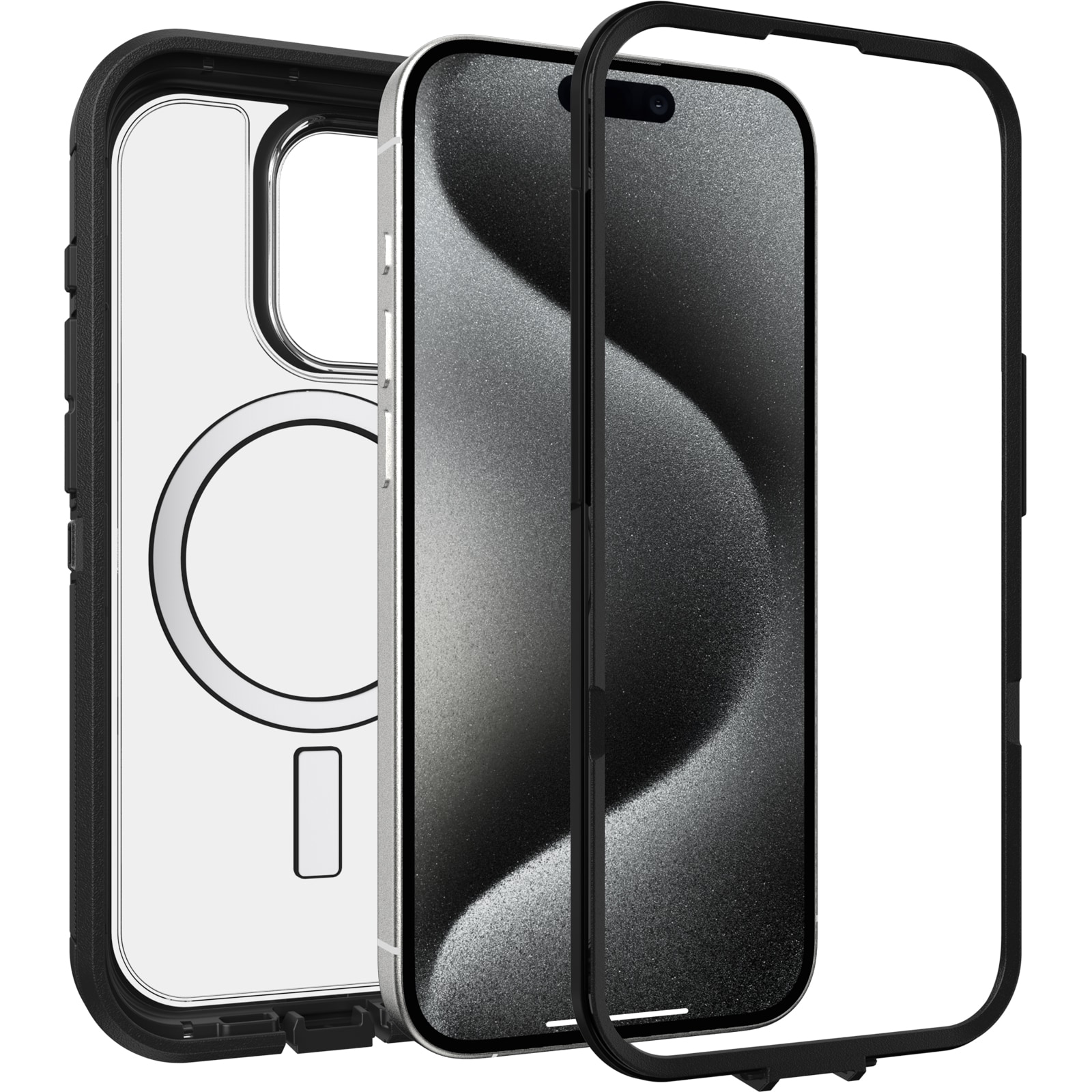 iPhone 15 Pro Defender XT Ekstremt stødafvisende MagSafe-cover, Sort/gennemsigtig